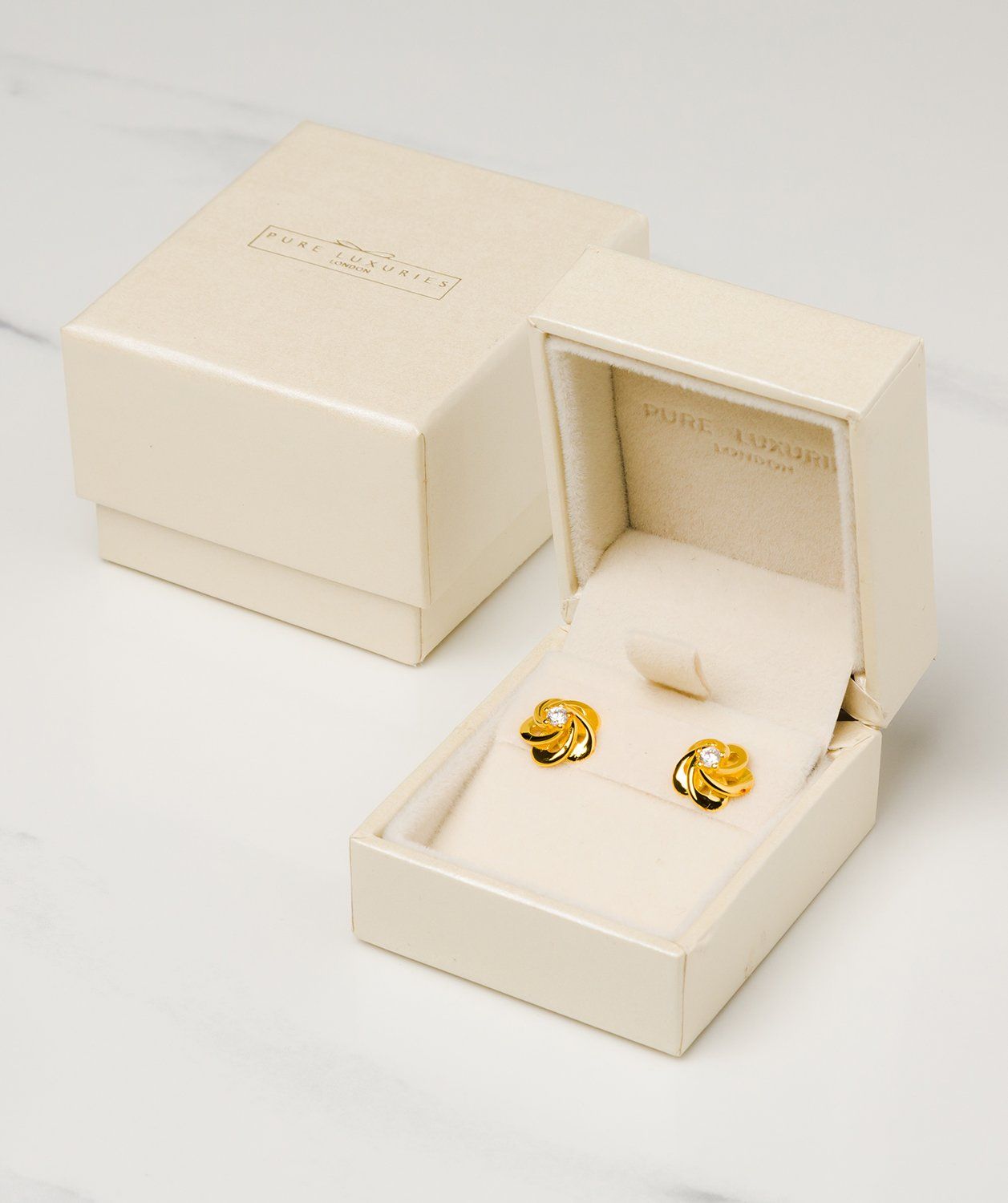 Gift Packaged 'Vittoria' 18ct Yellow Gold Plated 925 Silver & Cubic Zirconia Swirl Earrings