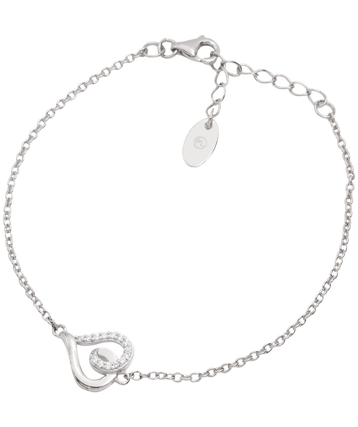 Gift Packaged 'Delphine' Rhodium Plated 925 Silver & Cubic Zirconia Heart Bracelet Bracelet Pure Luxuries London