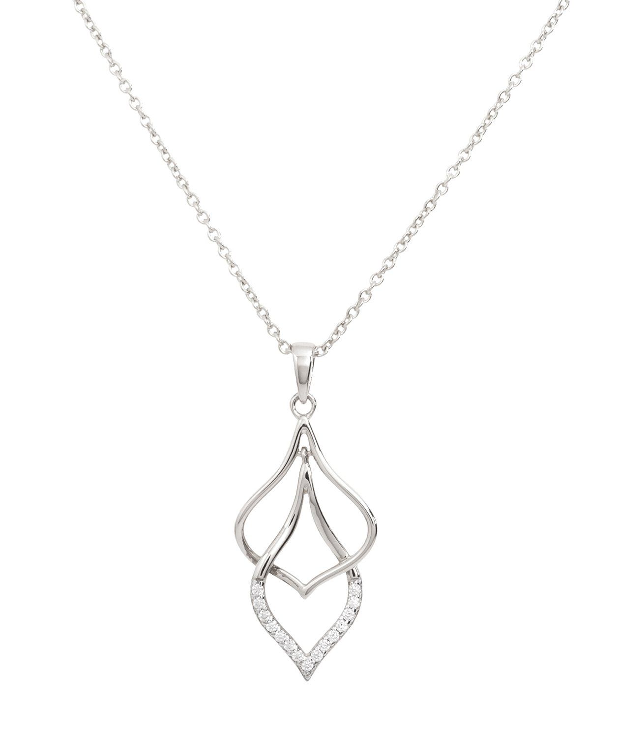 Gift Packaged 'Tessa' Rhodium Plated 925 Silver & Cubic Zirconia Hanging Teardrops Necklace