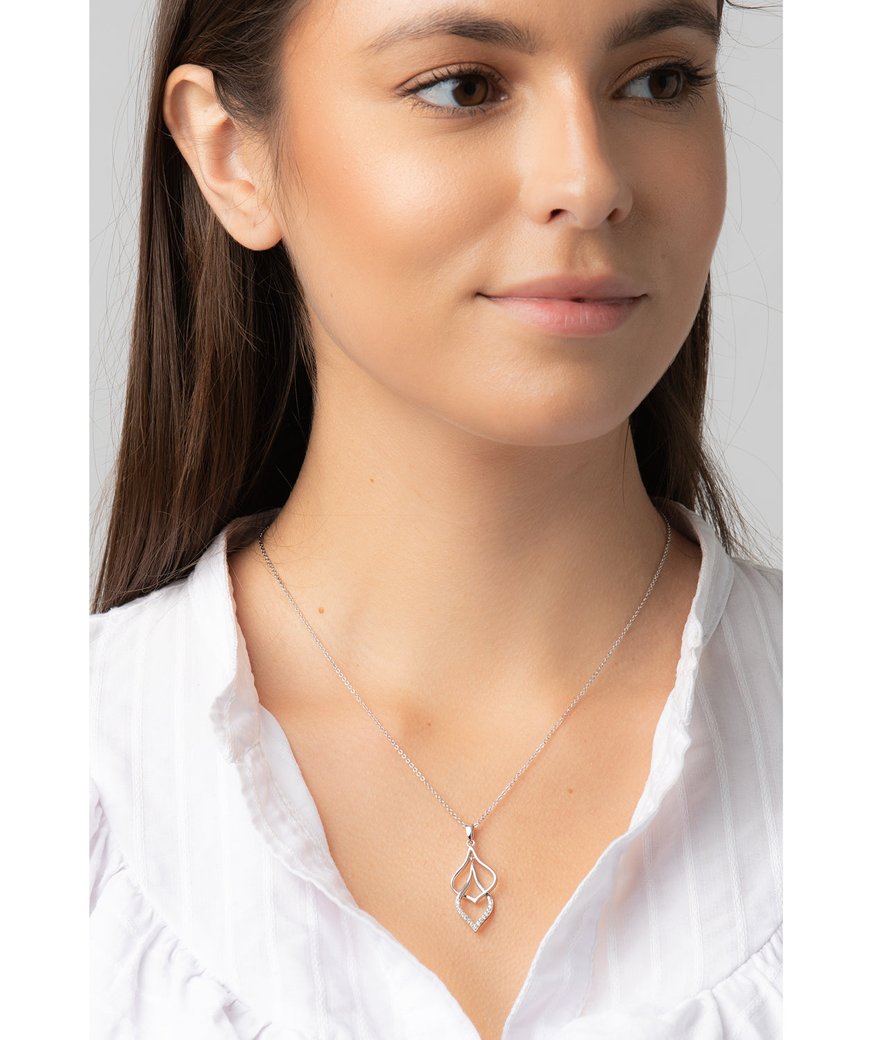 Gift Packaged 'Tessa' Rhodium Plated 925 Silver & Cubic Zirconia Hanging Teardrops Necklace