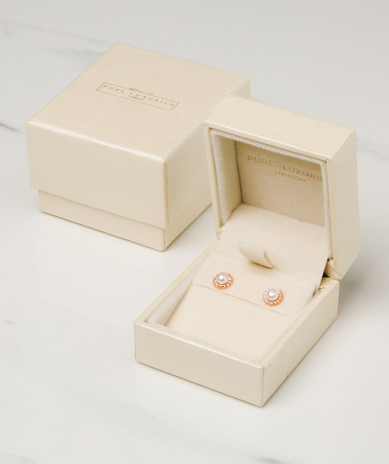 Gift Packaged 'Tara' 18ct Rose Gold Plated 925 Silver & Freshwater Pearl with Cubic Zirconia Halo Stud Earrings