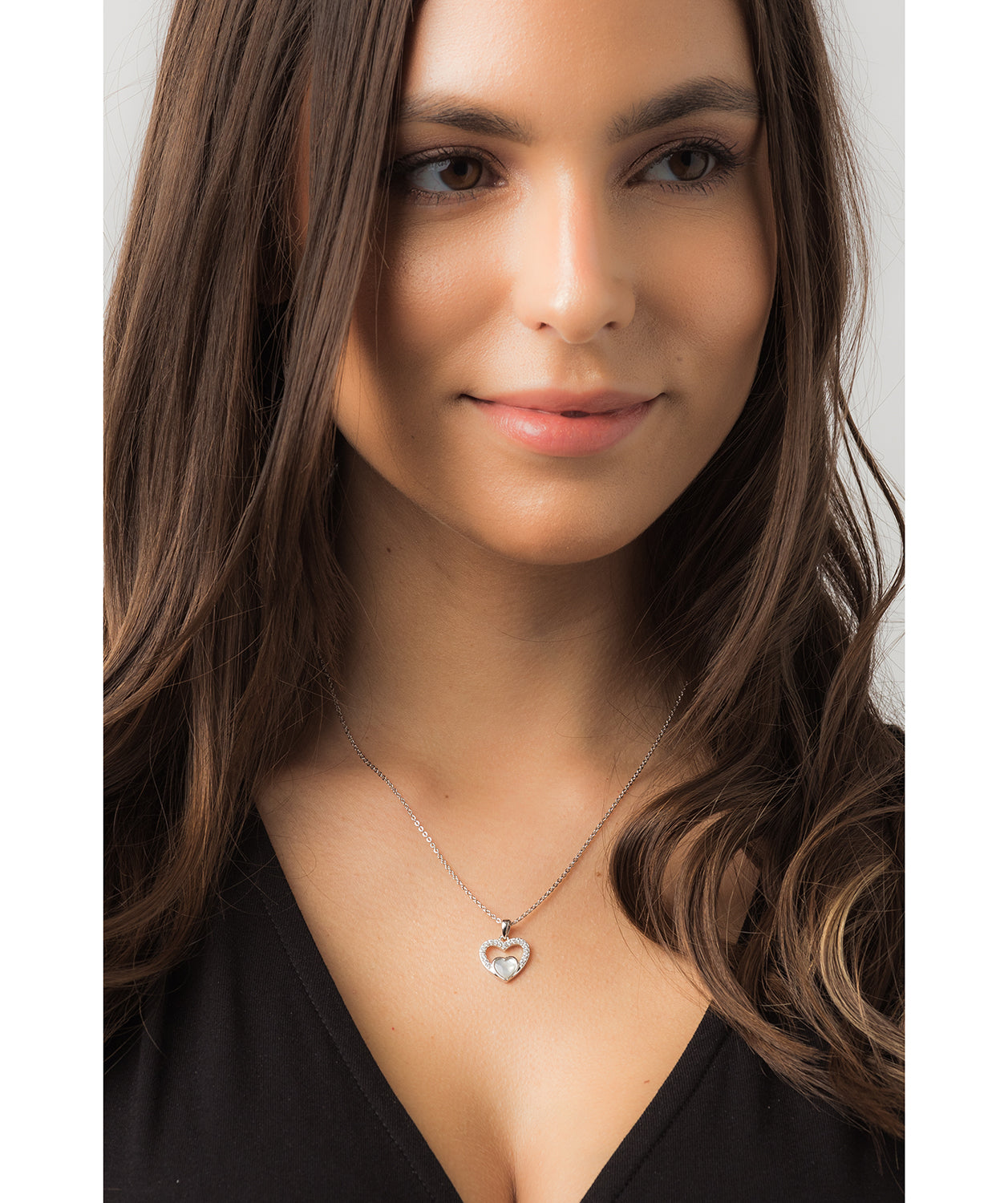 Gift Packaged 'Neves' 925 Silver & Shell Pearl with Cubic Zirconia Heart Necklace