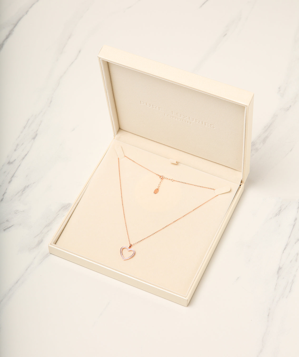 Gift Packaged 'Fontaine' 18ct Rose Gold Plated 925 Silver & Cubic Zirconia Heart Pendant Necklace