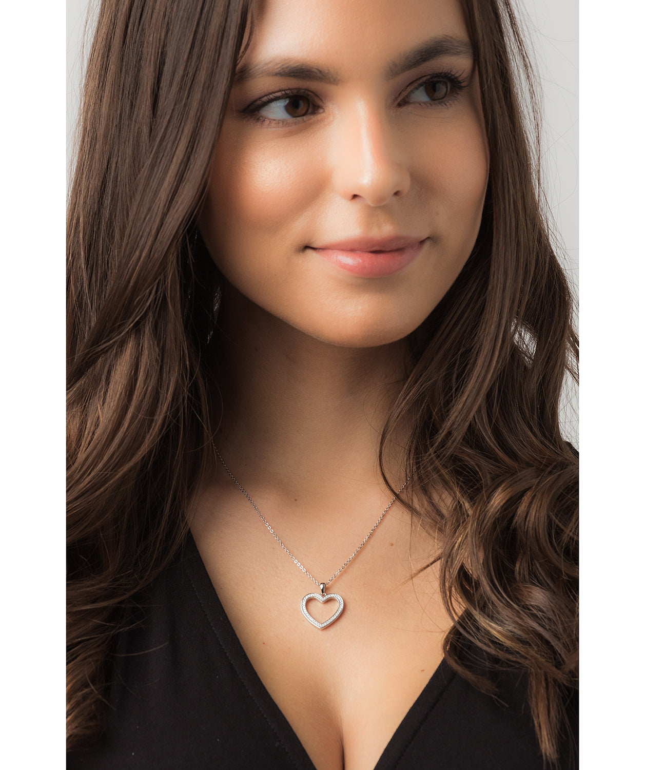 Gift Packaged 'Fontaine' Rhodium Plated 925 Silver & Cubic Zirconia Heart Pendant Necklace