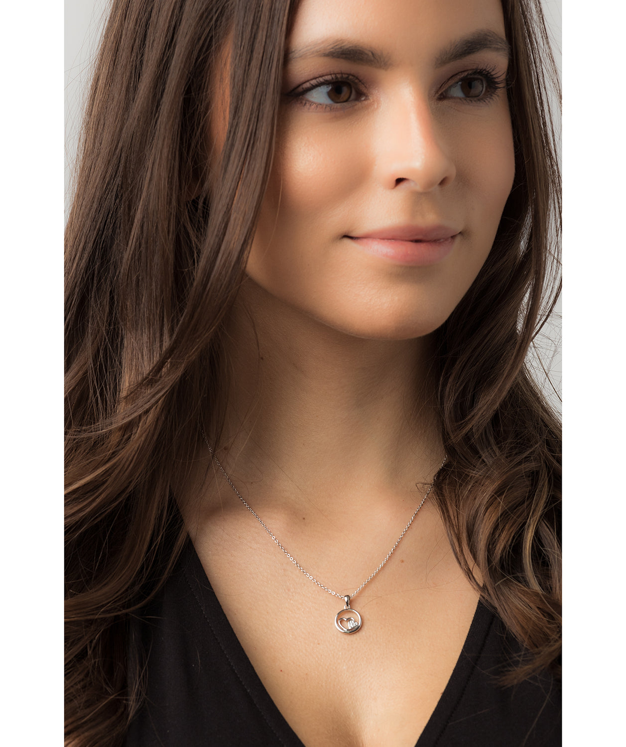 Gift Packaged 'Kubler' Rhodium Plated 925 Silver Heart & Circle Pendant Necklace