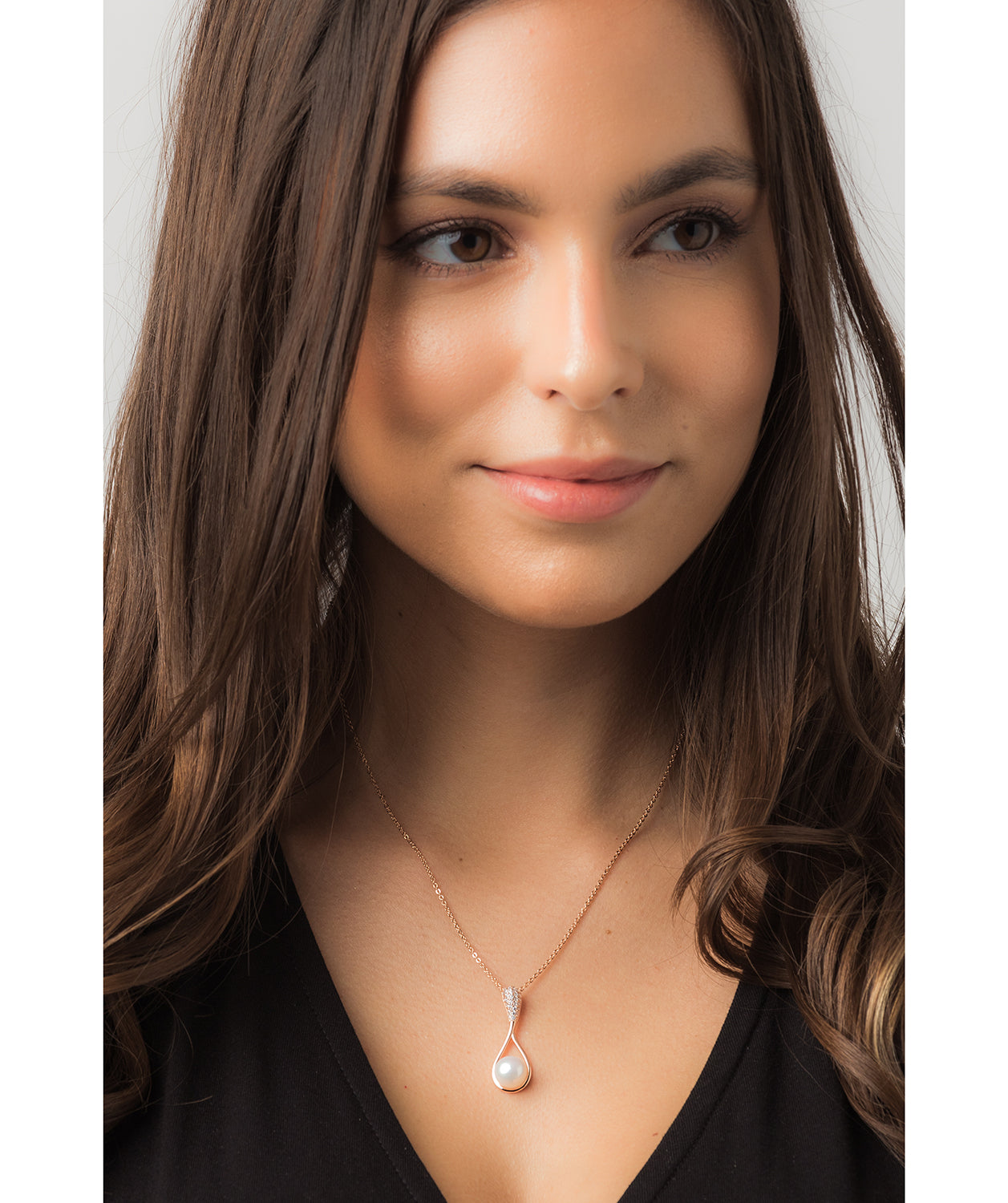 Gift Packaged 'Renou' 18ct Rose Gold Plated 925 Silver & Freshwater Pearl with Cubic Zirconia Necklace