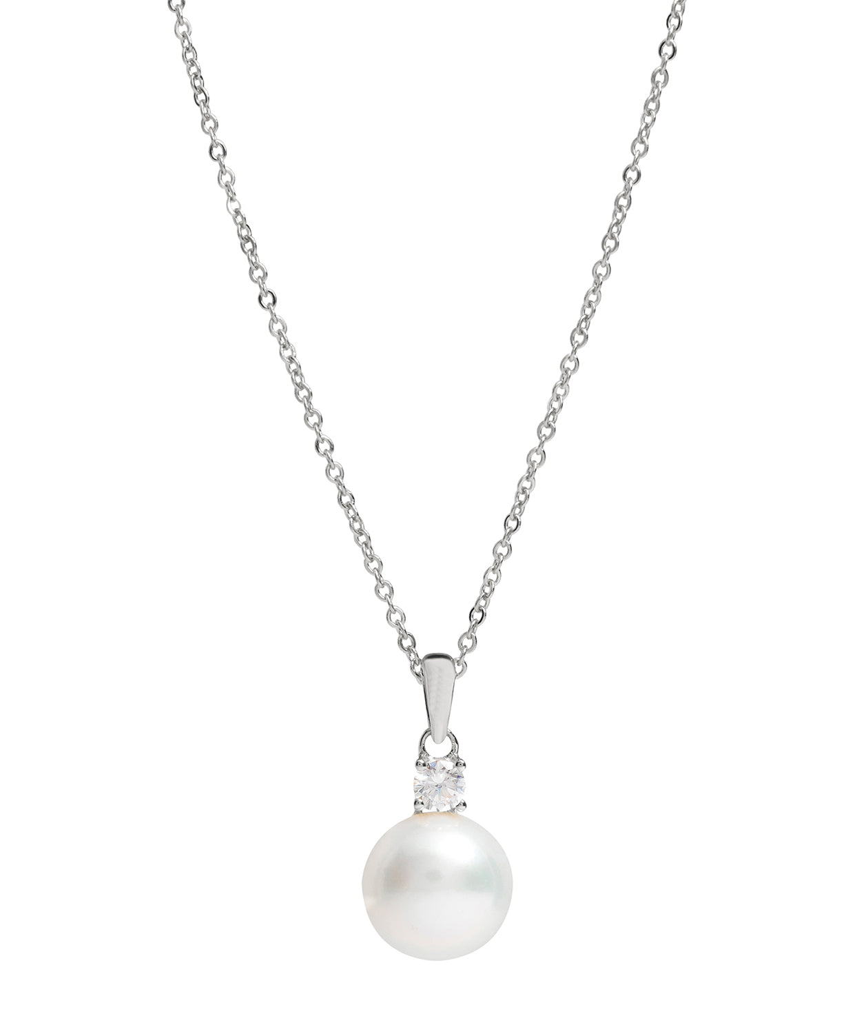 Gift Packaged 'Seville' 925 Silver, Pearl & Cubic Zirconia Necklace