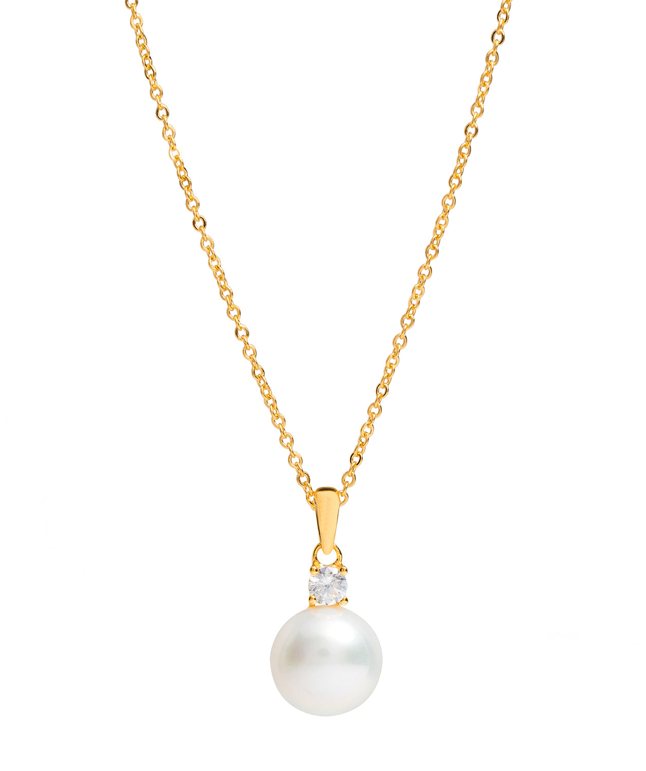 Gift Packaged 'Seville' 18ct Yellow Gold Plated 925 Silver, Pearl & Cubic Zirconia Necklace