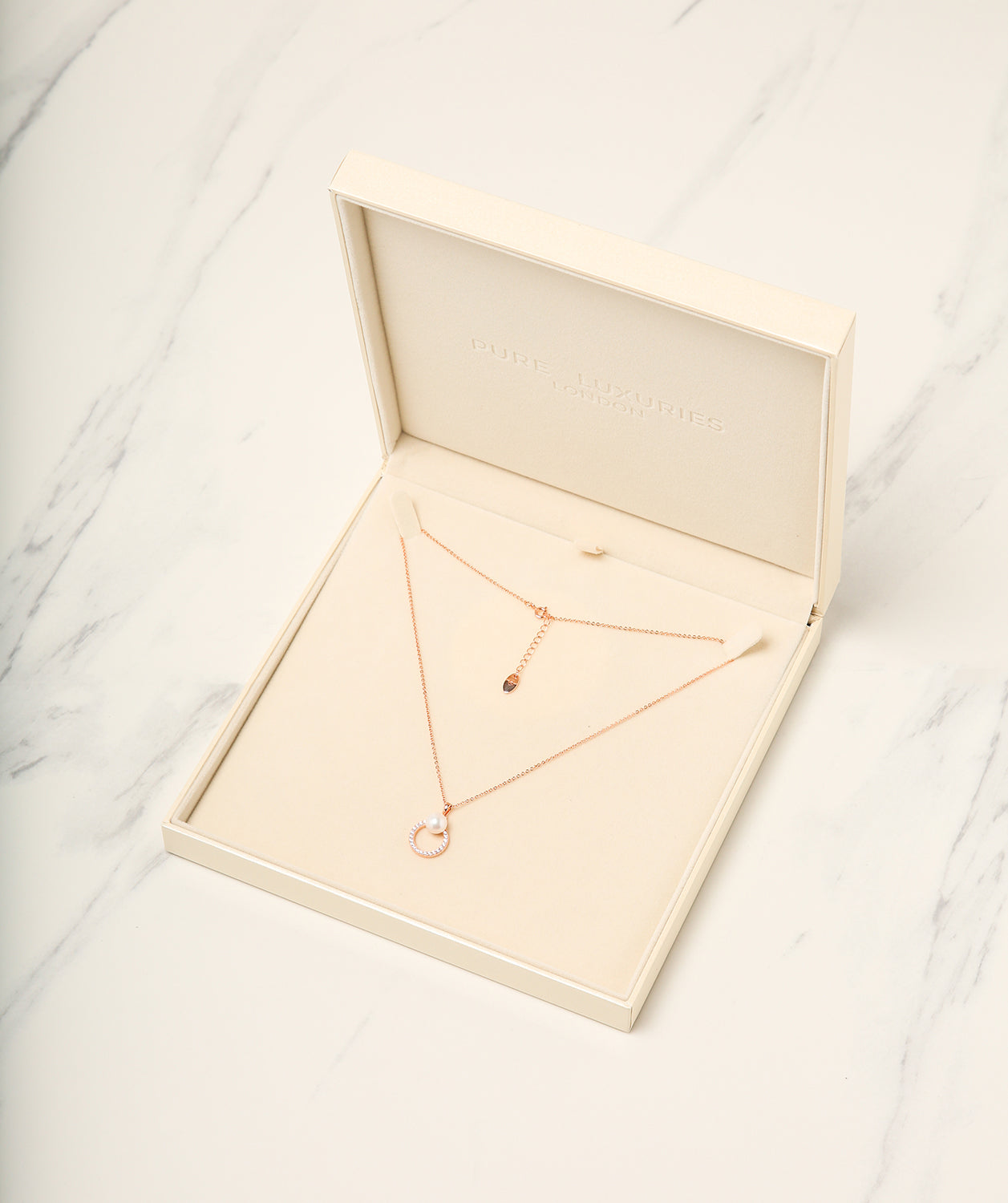 Gift Packaged 'Prados' 18ct Rose Gold Plated 925 Silver Cubic Zirconia Circle & Freshwater Pearl Necklace