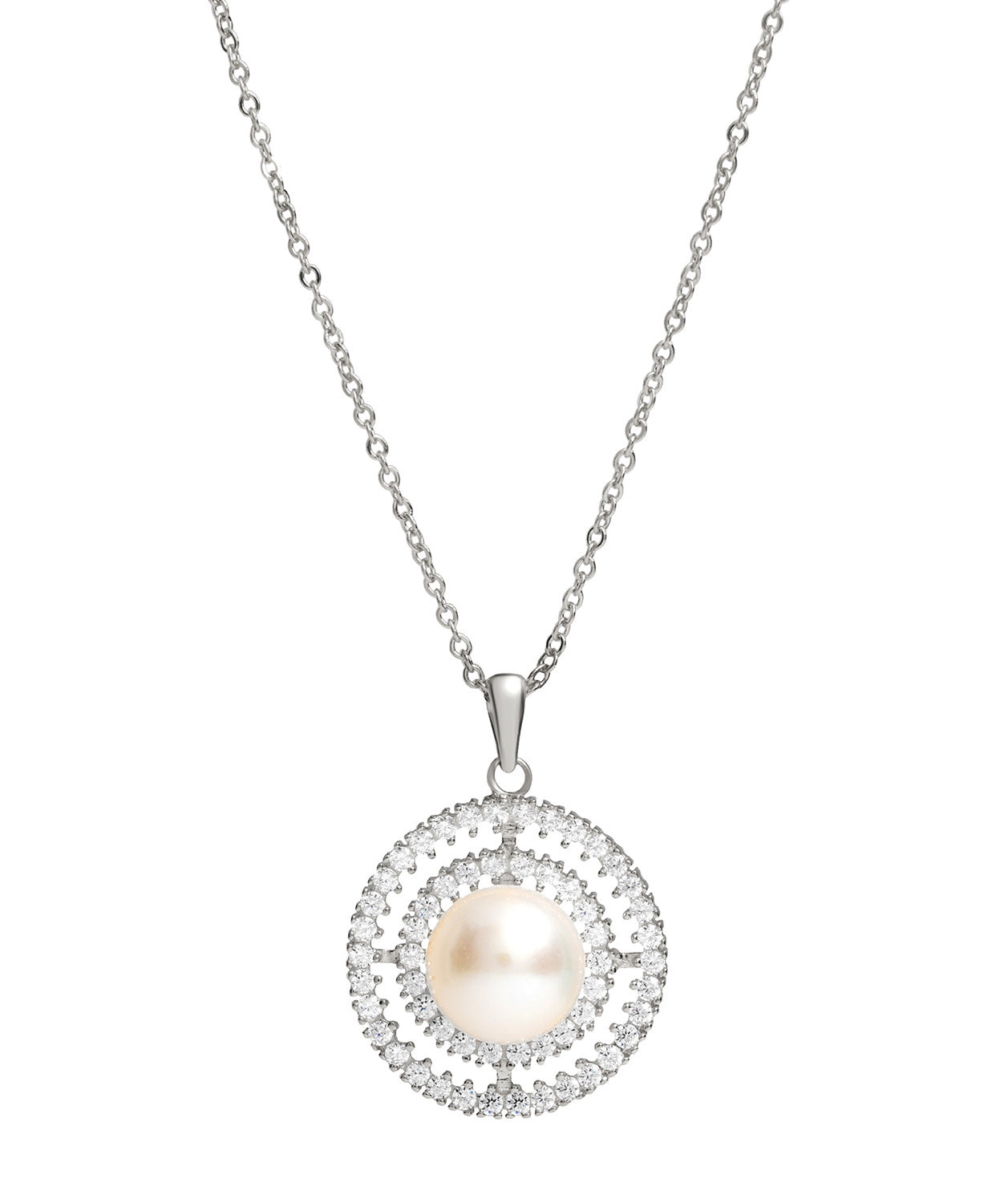 Gift Packaged 'Valverde' 925 Silver, Pearl & Cubic Zirconia Necklace