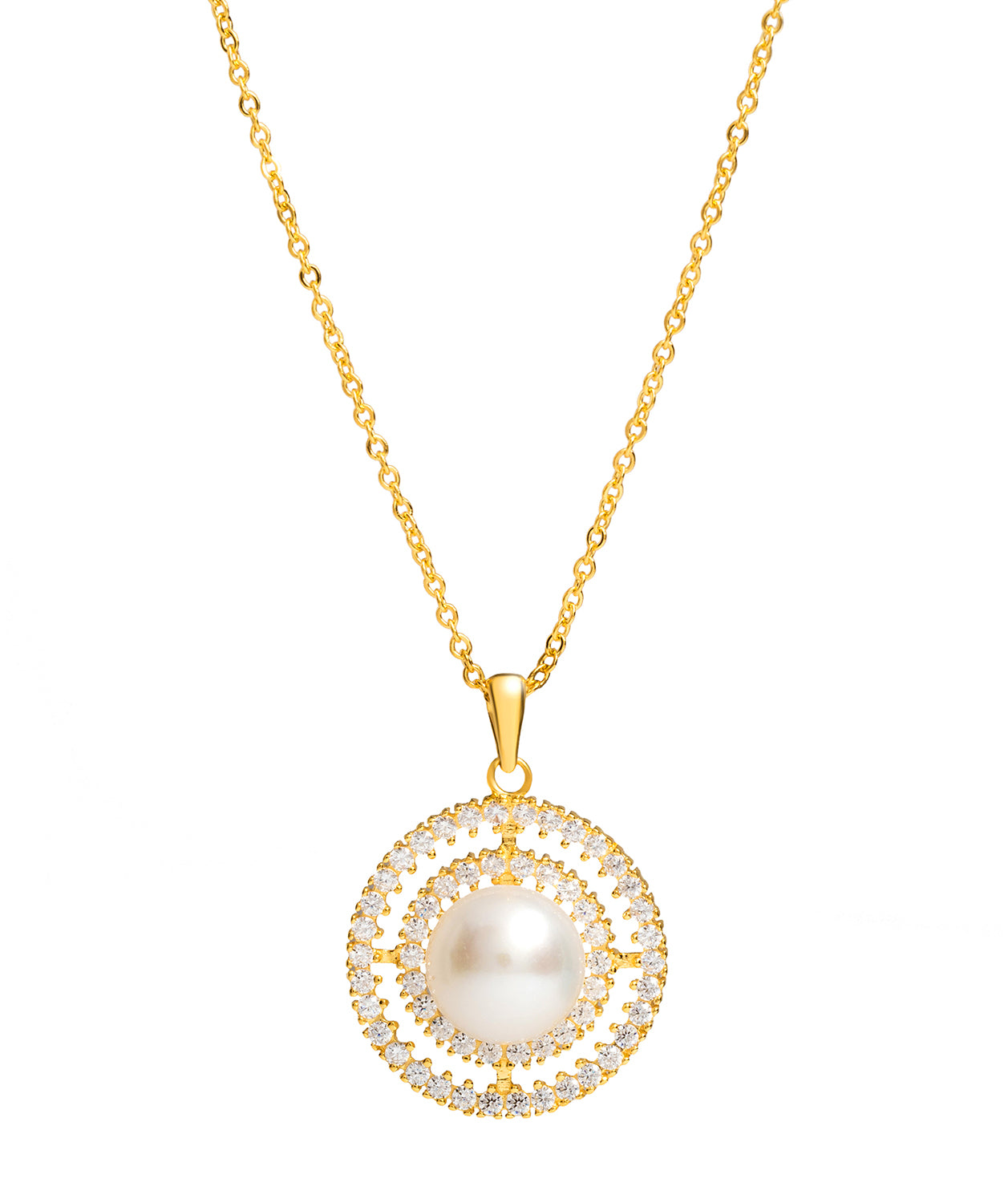 Gift Packaged 'Valverde' 18ct Yellow Gold Plated 925 Silver, Pearl & Cubic Zirconia Necklace