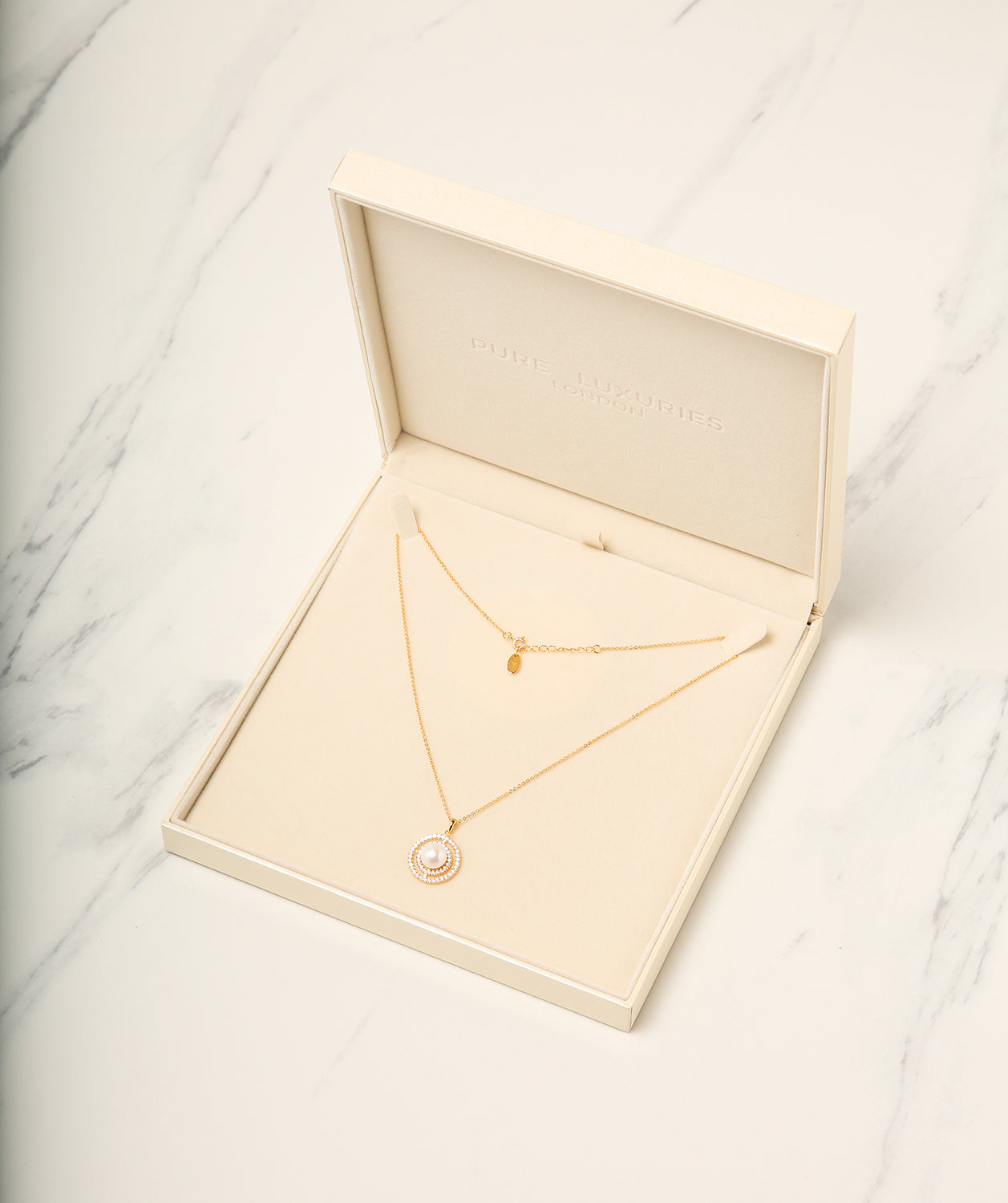 Gift Packaged 'Valverde' 18ct Yellow Gold Plated 925 Silver, Pearl & Cubic Zirconia Necklace