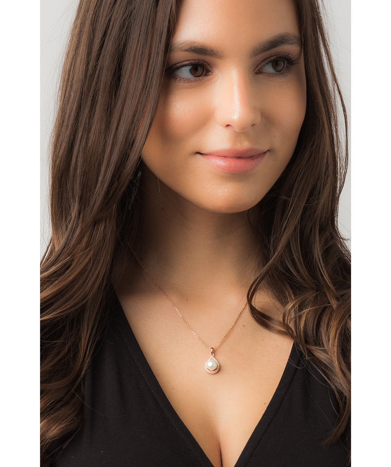 Gift Packaged 'Montserrat' 18ct Rose Gold Plated 925 Silver Cubic Zirconia & Pearl Teardrop Pendant Necklace