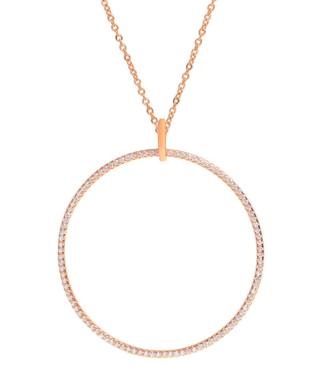 Gift Packaged 'Ollier' 18ct Rose Gold Plated 925 Silver & Cubic Zirconia Large Open Circle Pendant Necklace