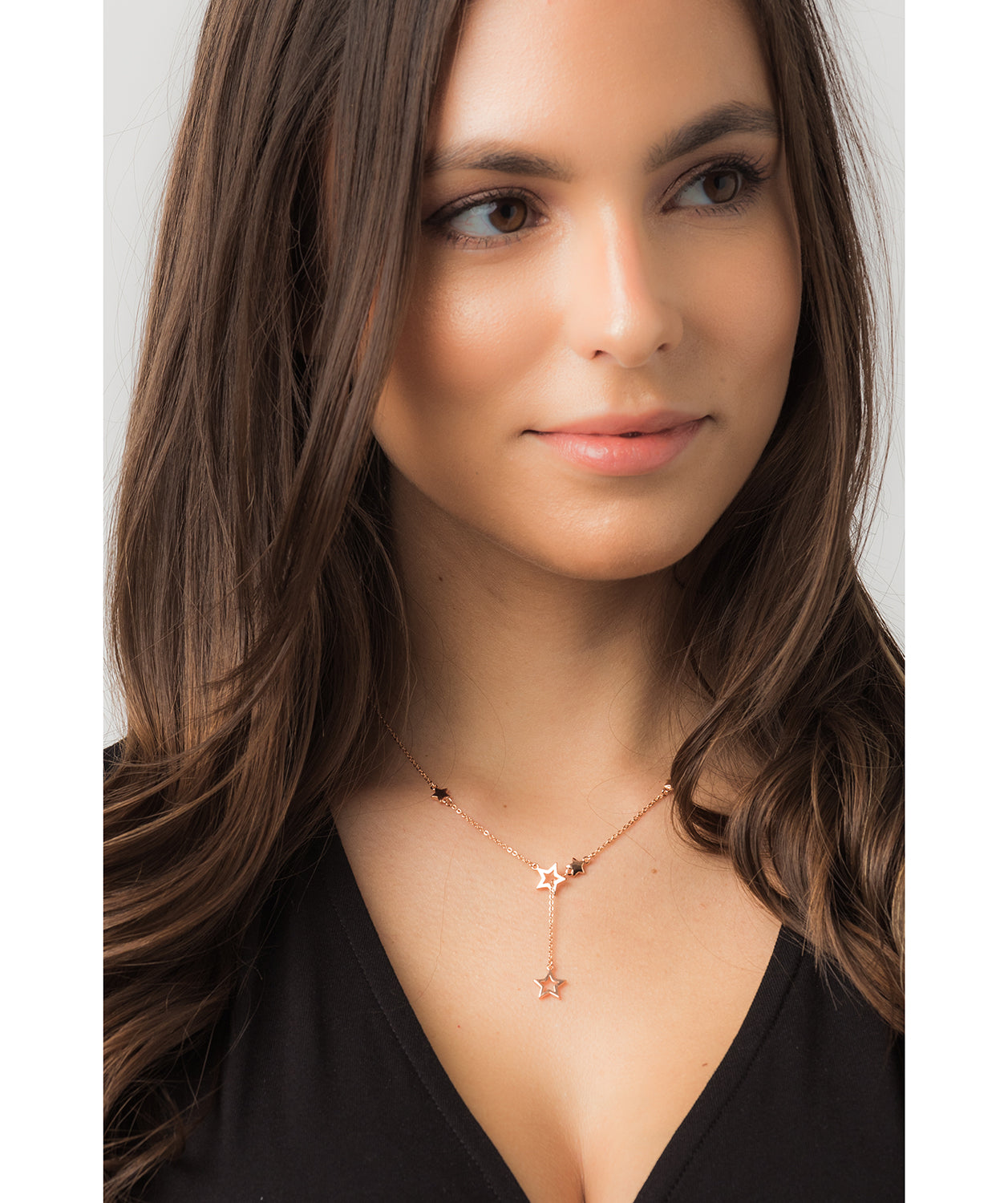 Gift Packaged 'Velata' 18ct Rose Gold Plated 925 Silver Cascading Stars Necklace