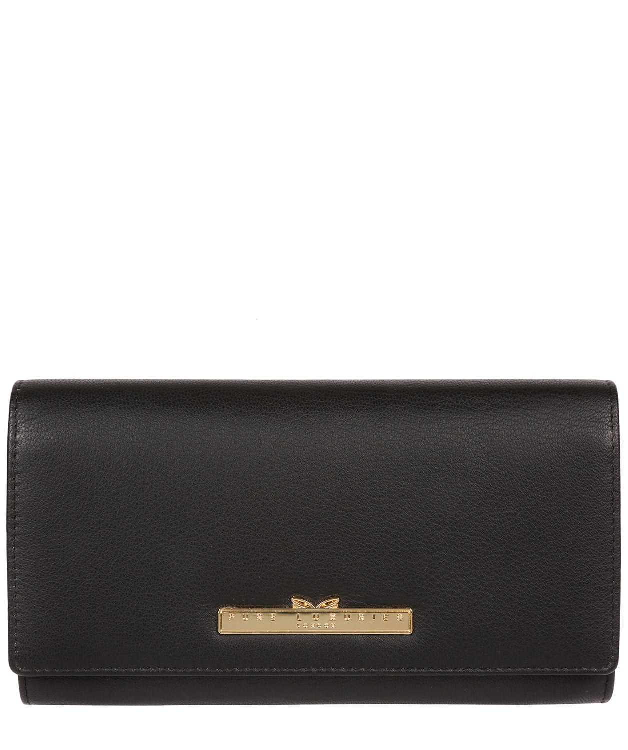 'Kite' Black Leather Tri-Fold Purse Pure Luxuries London