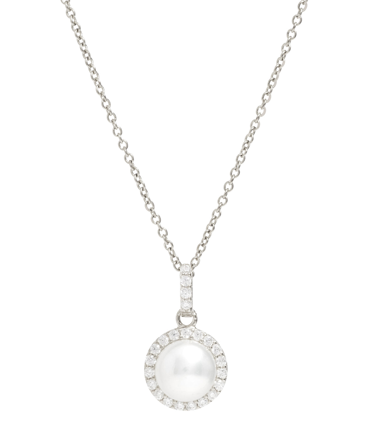 Gift Packaged 'Marika' Sterling Silver Freshwater Pearl & Cubic Zirconia Necklace