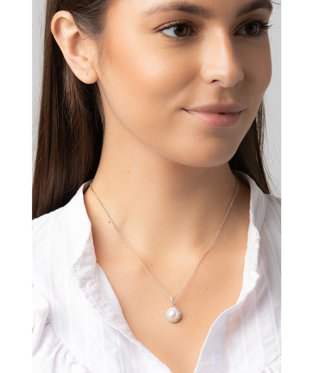 Gift Packaged 'Marika' Sterling Silver Freshwater Pearl & Cubic Zirconia Necklace