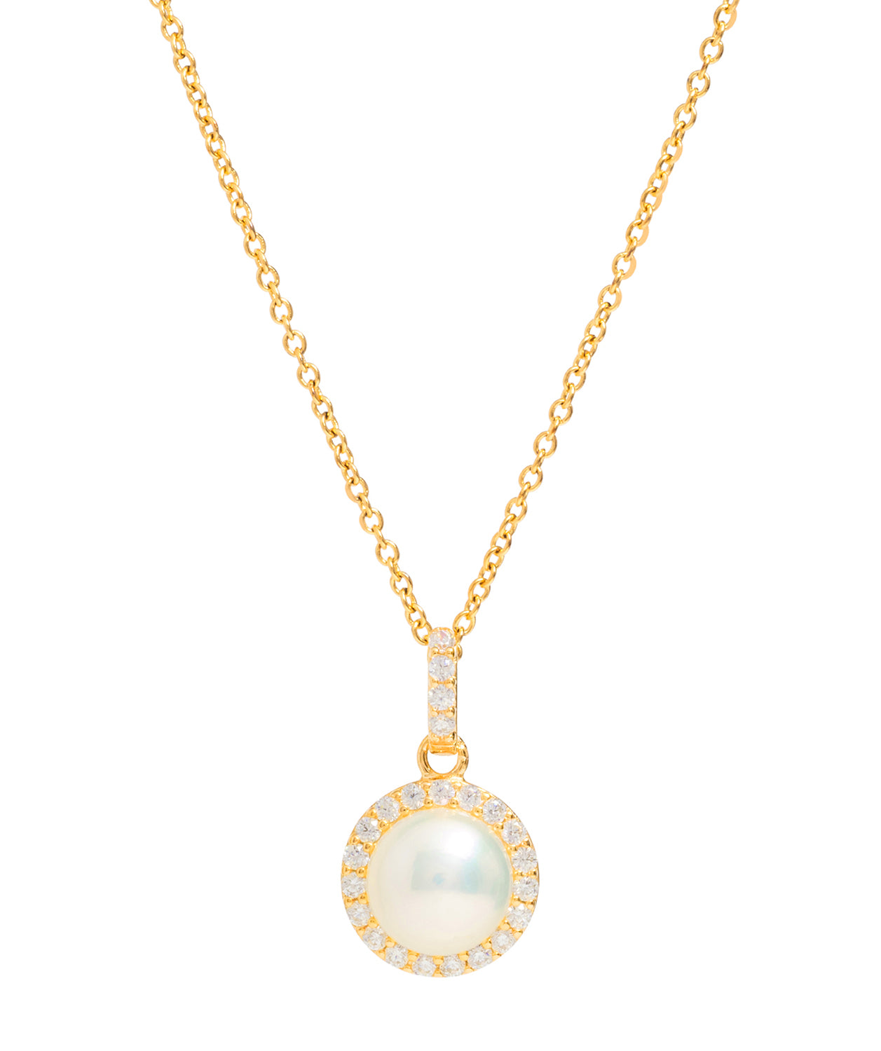 Gift Packaged 'Marika' 18ct Yellow Gold Plated Sterling Silver Freshwater Pearl & Cubic Zirconia Necklace