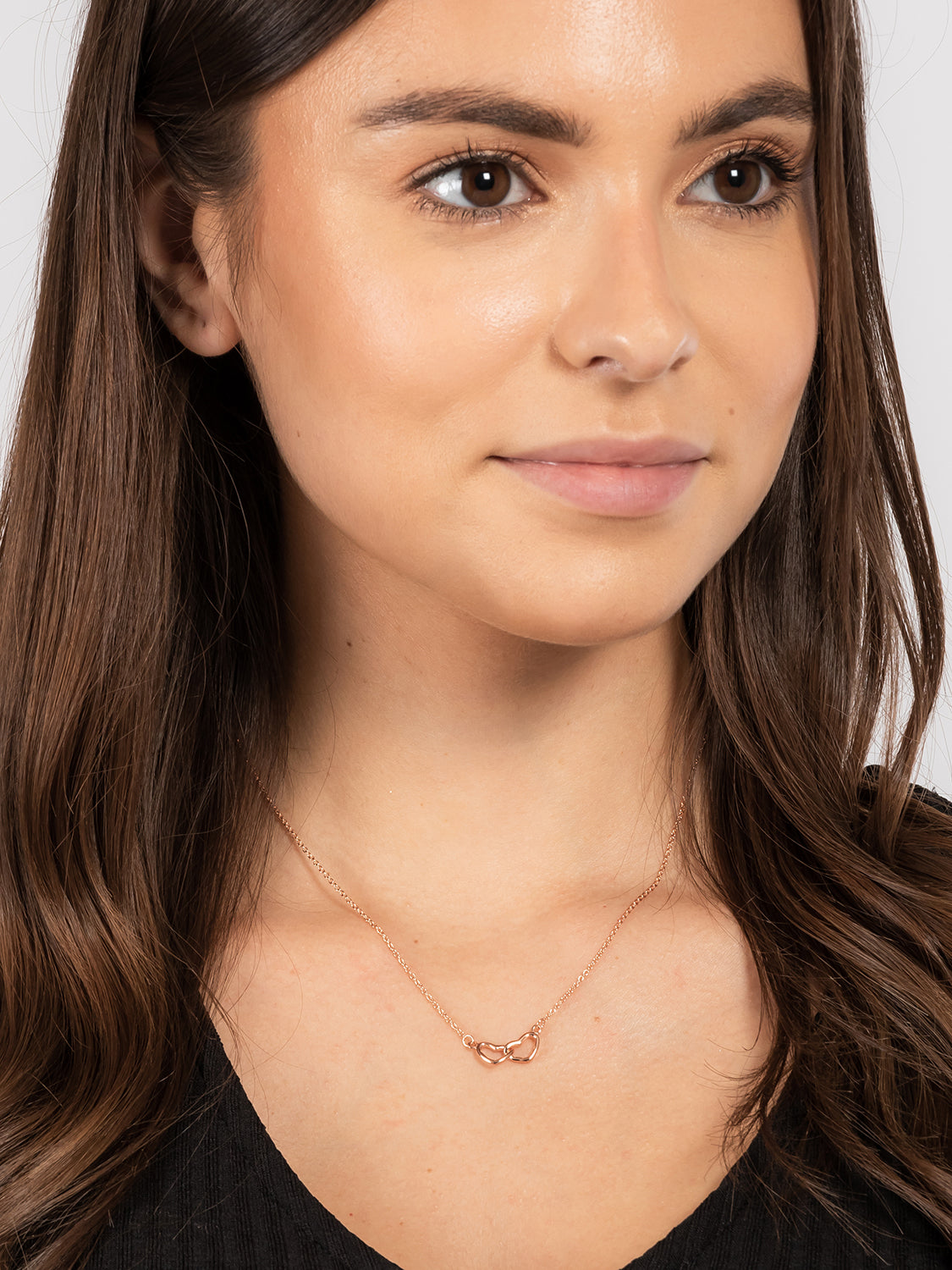 Gift Packaged 'Melody' 18ct Rose Gold 925 Silver Minimalist Interlocked Heart Necklace