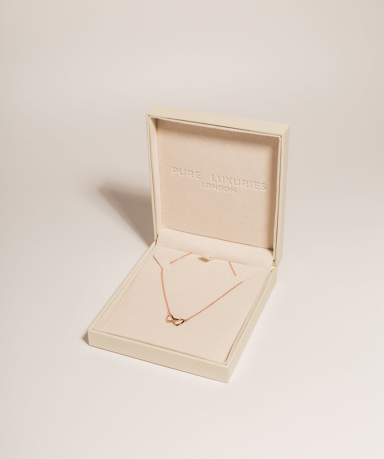 Gift Packaged 'Melody' 18ct Rose Gold 925 Silver Minimalist Interlocked Heart Necklace