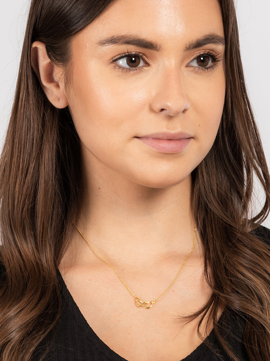 Gift Packaged 'Melody' 18ct Yellow Gold 925 Silver Minimalist Interlocked Heart Necklace