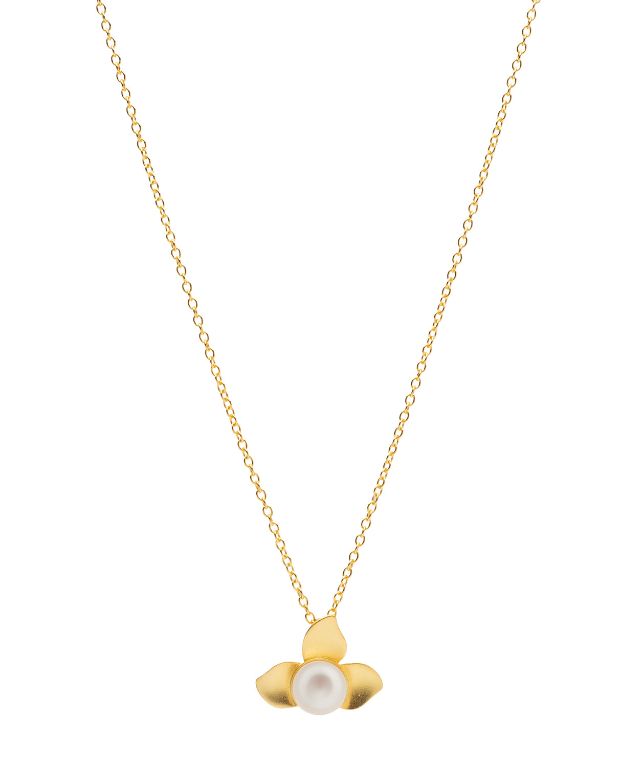 Gift Packaged 'Everleigh' 18ct Yellow Gold 925 Silver & Freshwater Pearl Flower Necklace