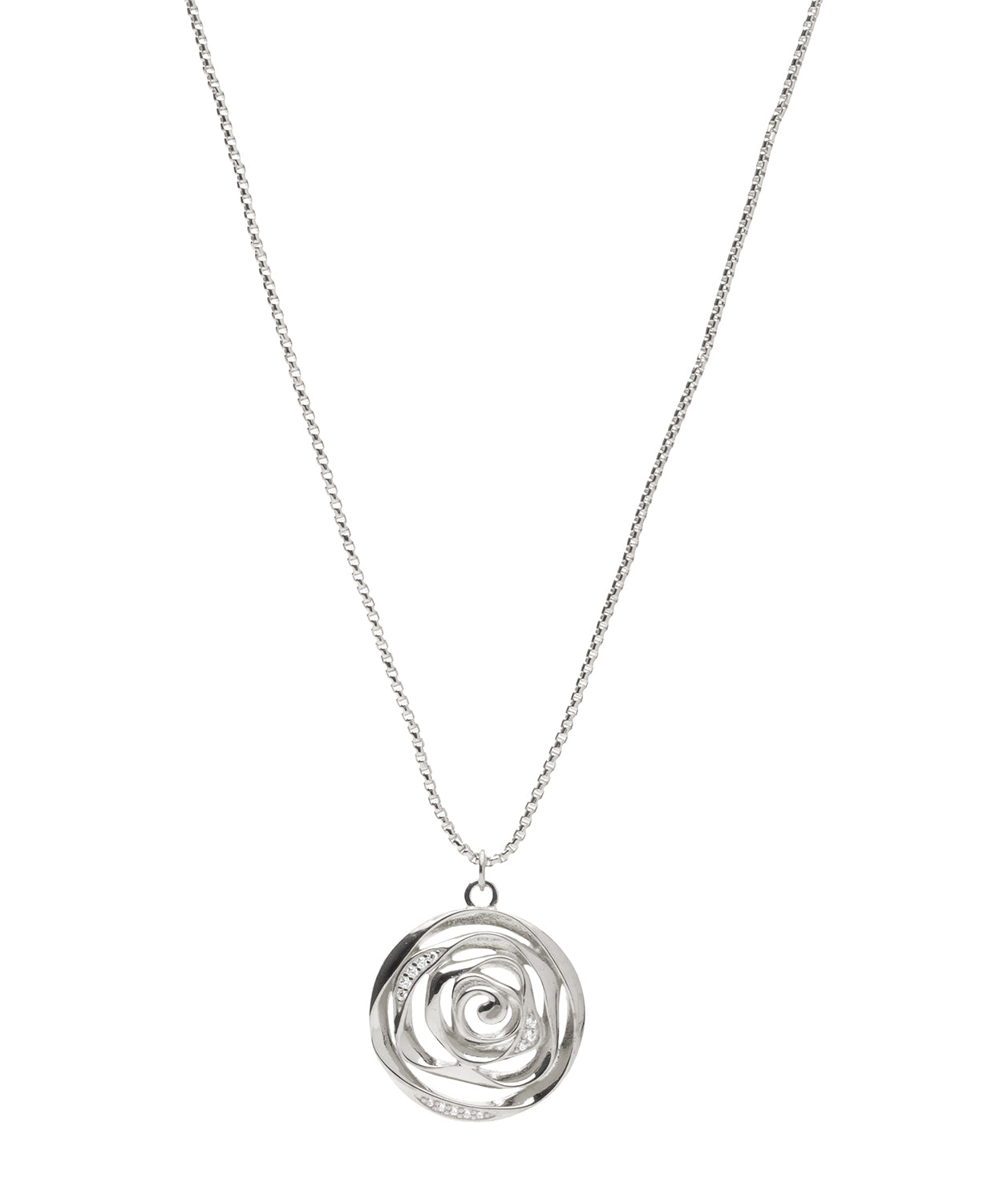 Gift Packaged 'Jade' 925 Silver & Cubic Zirconia Rose Pendant Necklace