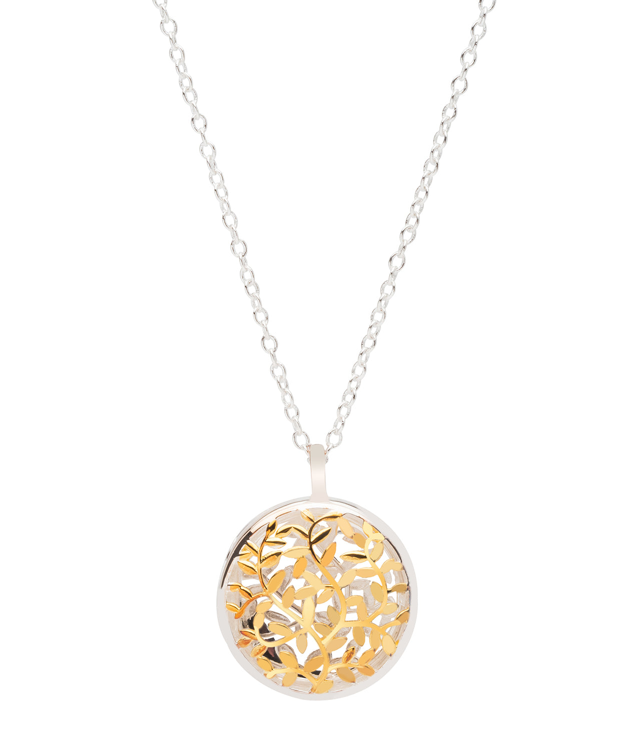 Gift Packaged 'Remi' 925 Silver & 18ct Yellow Gold Plated 925 Silver Leaf Design Locket Necklace