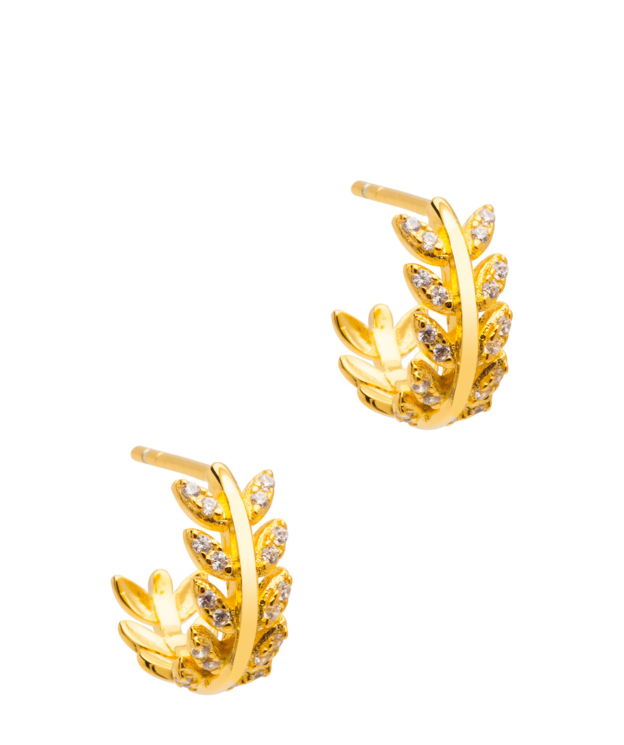 Gift Packaged 'Laran' 18ct Yellow Gold Plated 925 Silver & Cubic Zirconia Pavé Leaf Hoop Earrings