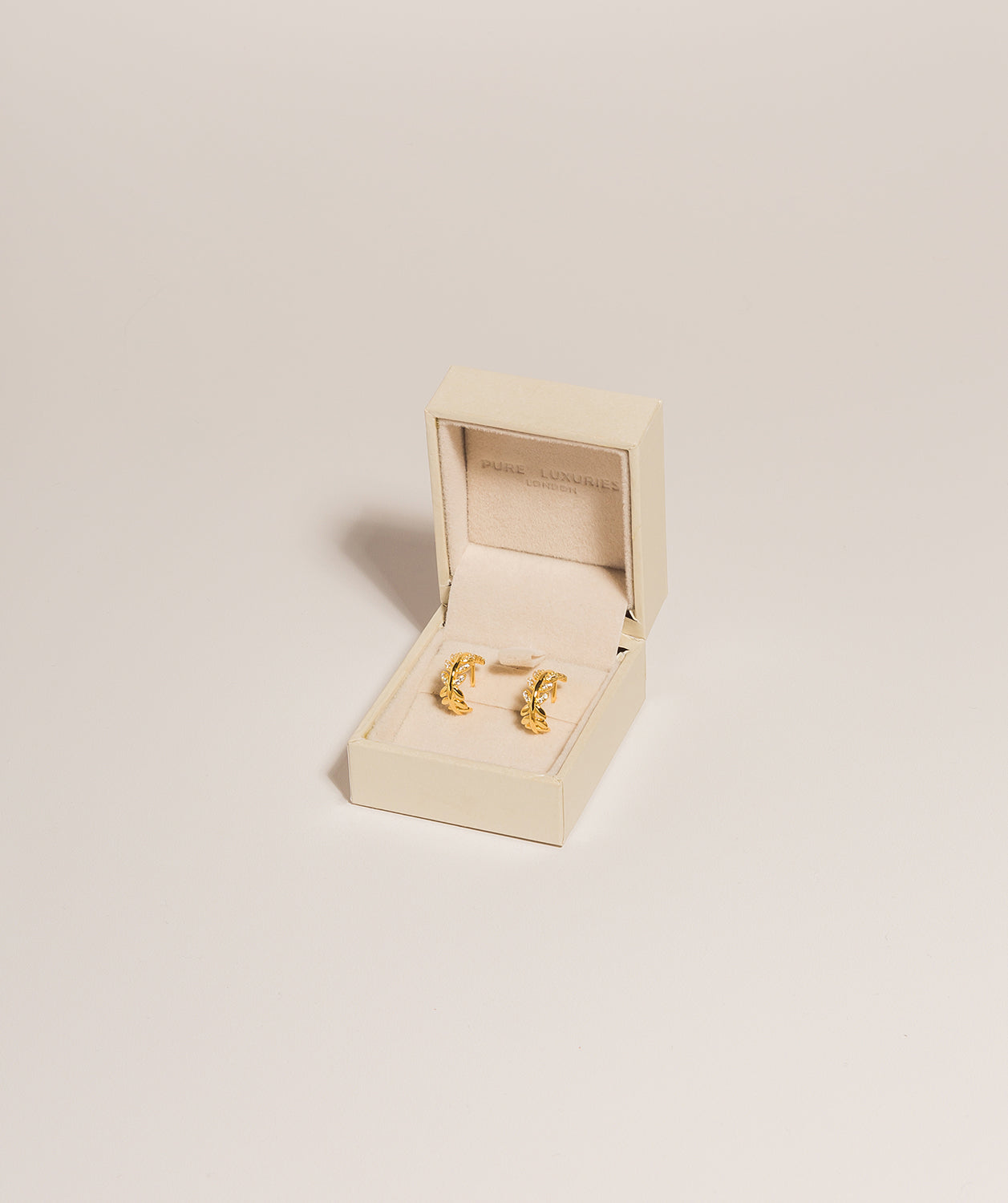 Gift Packaged 'Laran' 18ct Yellow Gold Plated 925 Silver & Cubic Zirconia Pavé Leaf Hoop Earrings