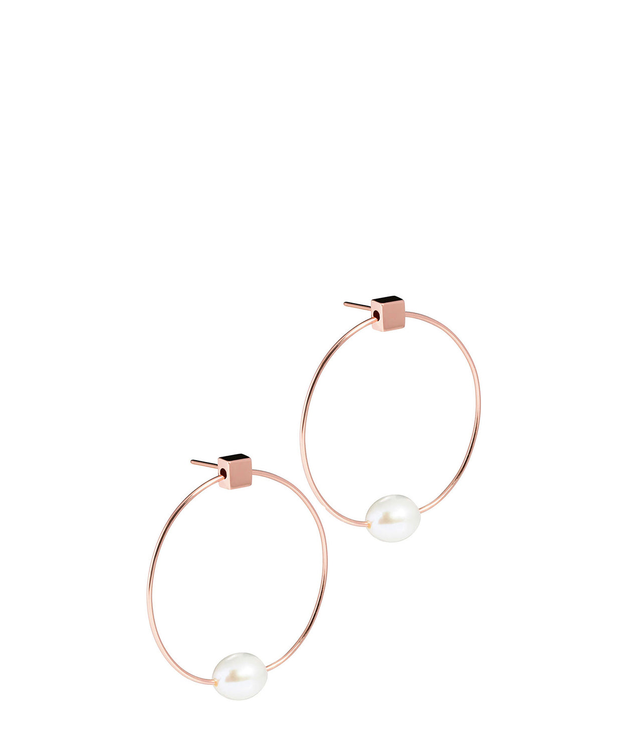 'Vichy' Rose Gold Plated Sterling Silver with Pearl Hoop Stud Earrings image 1