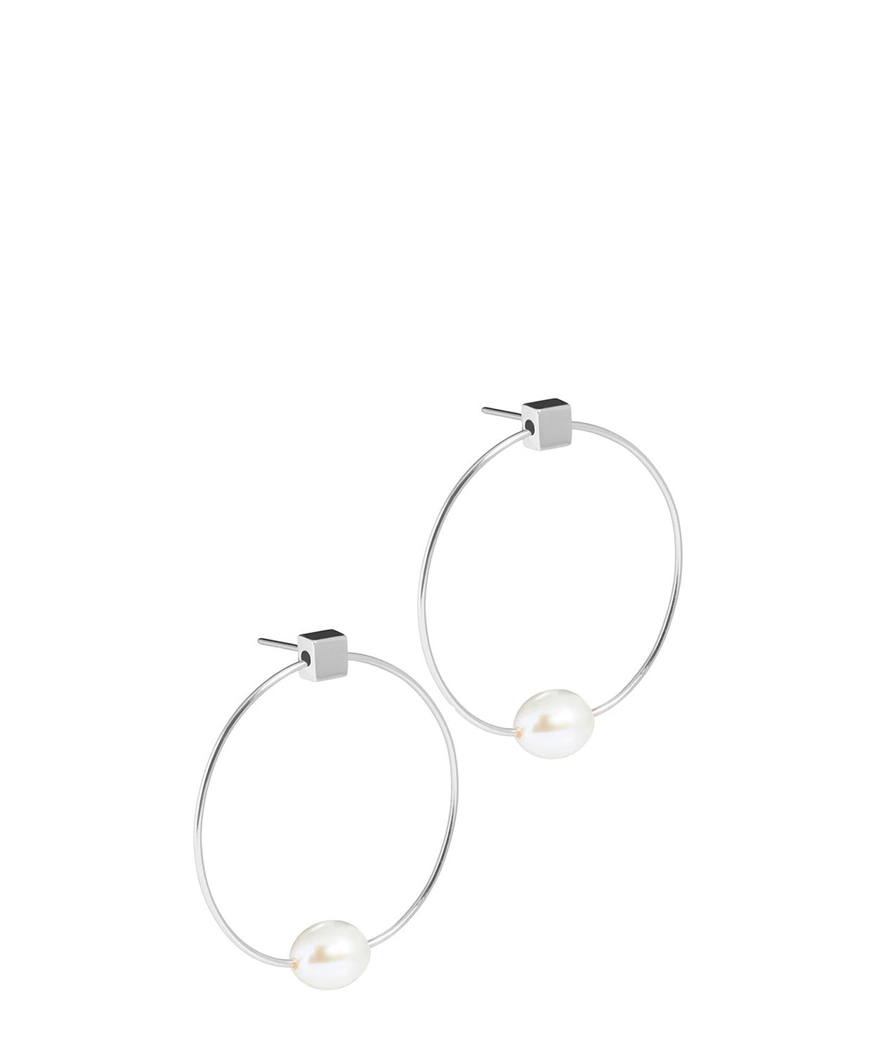 'Vichy' Sterling Silver with Pearl Hoop Stud Earrings image 1