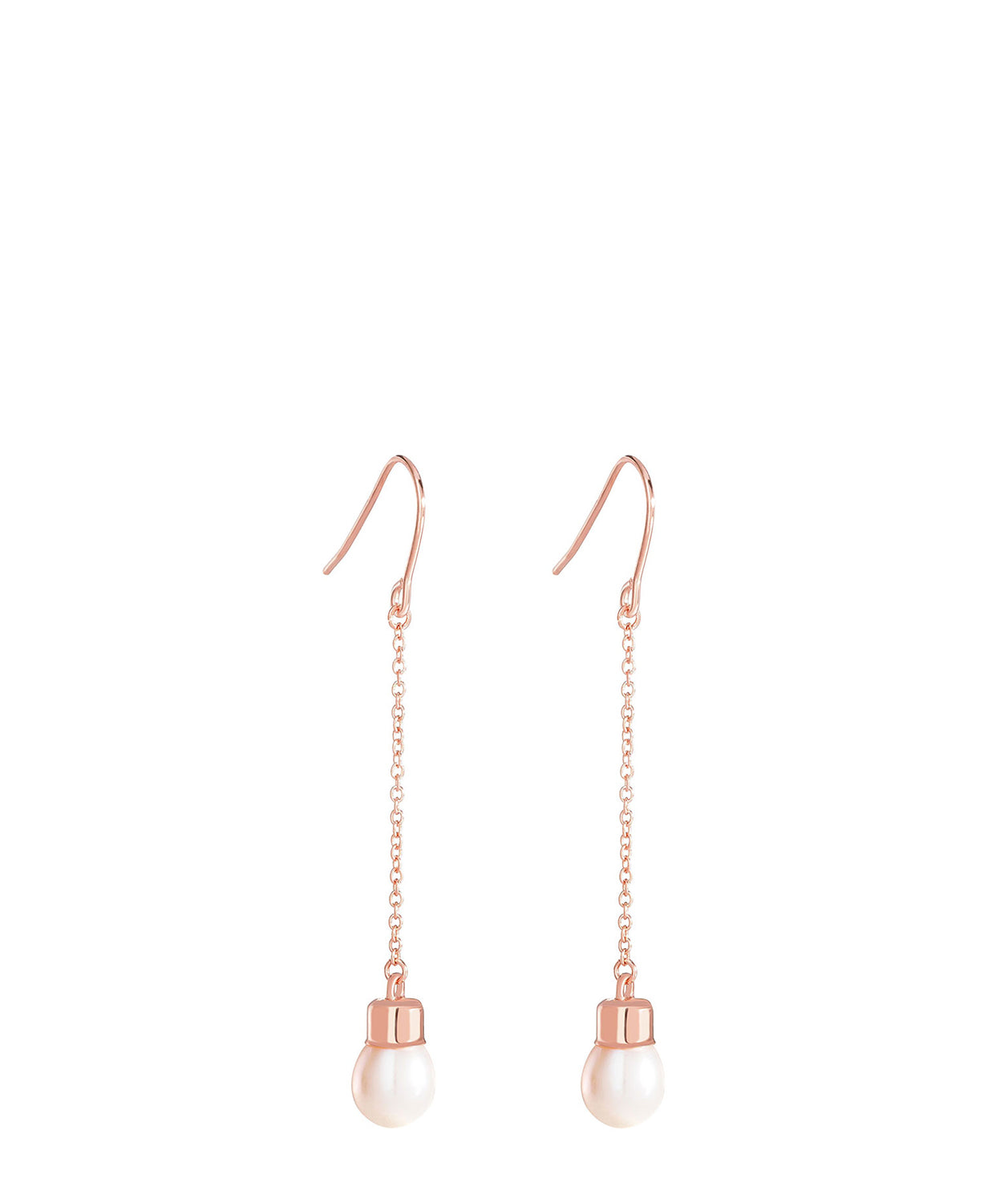 'Romy' Rose Gold Plated Sterling Silver Hanging Pearl Earrings image 1