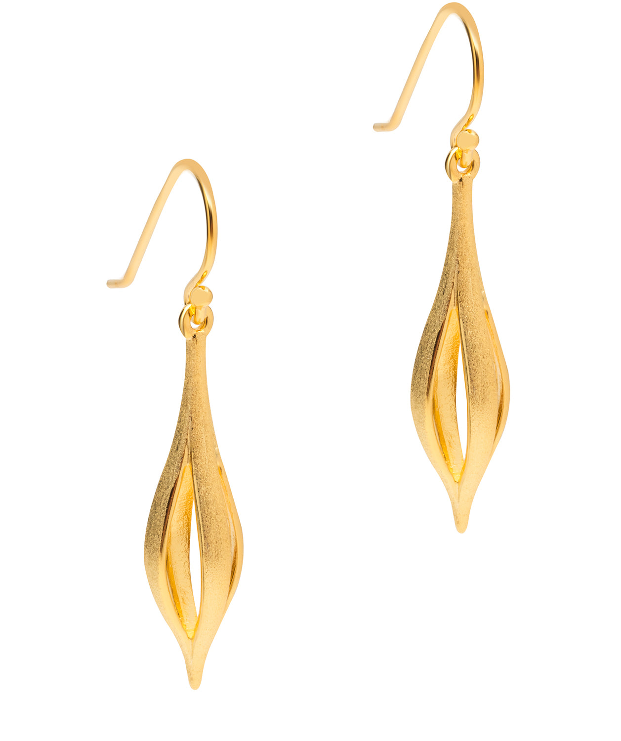 Gift Packaged 'Jodie' Brushed 18ct Yellow Gold Plated 925 Silver Caged Drop Earrings