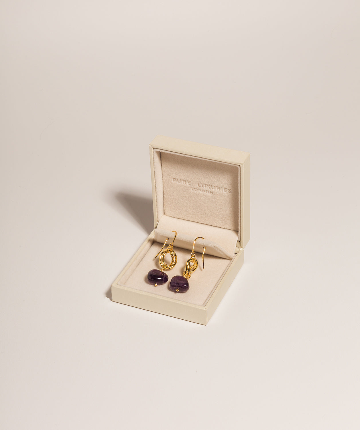 Gift Packaged 'Jemima' 18ct Yellow Gold Plated 925 Silver & Purple Gemstone Drop Earrings