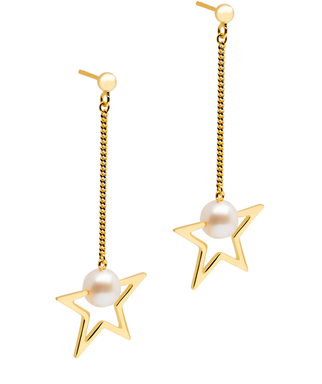 Gift Packaged 'Clementine' 18ct Yellow Gold Plated 925 Silver and Freshwater Pearl Star Drop Earrings