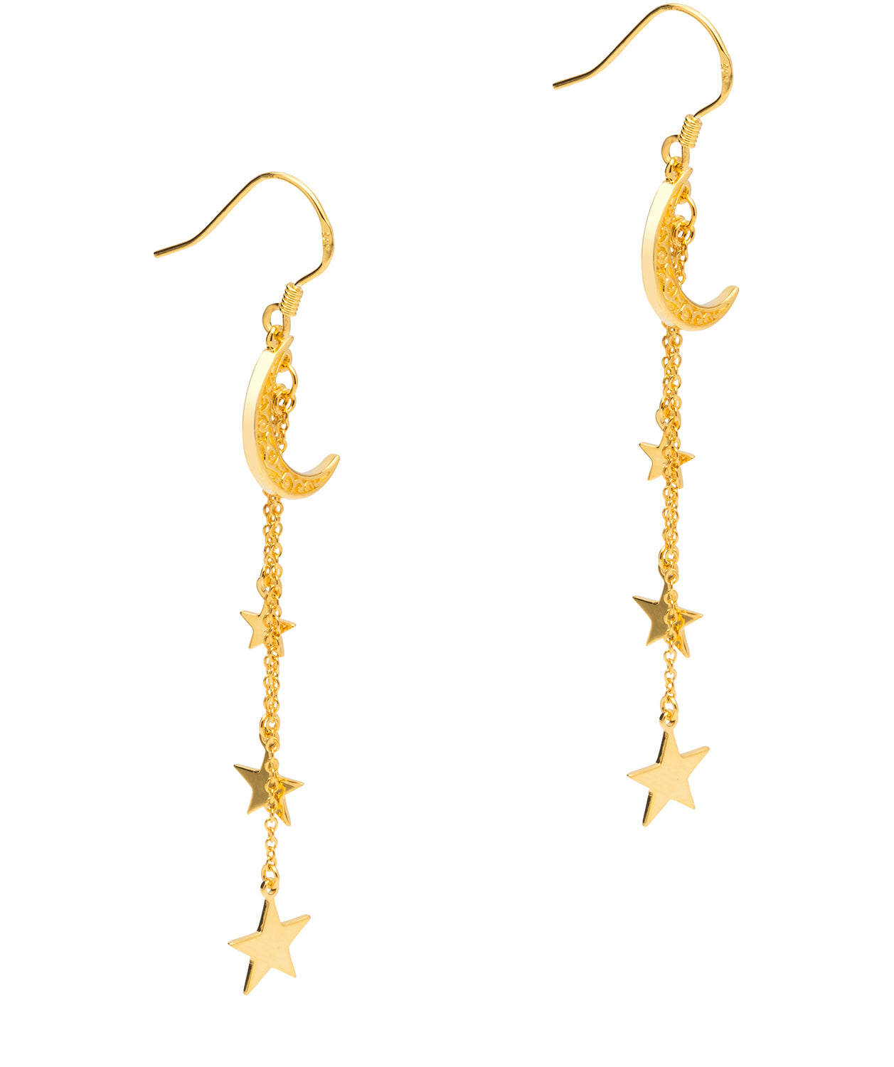 Gift Packaged 'Helaine' 18ct Yellow Gold Plated 925 Silver Stars & Crescent Moon Drop Earrings