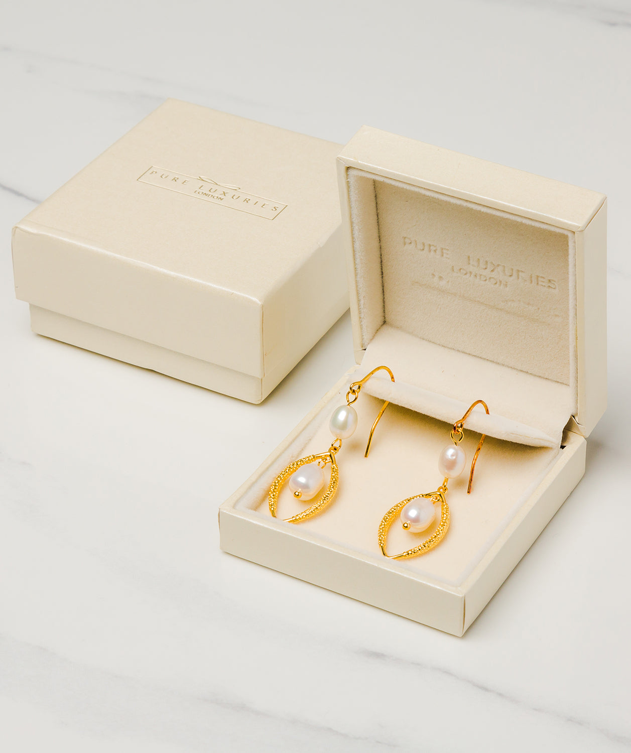 Gift Packaged 'Florence' 18ct Yellow Gold Plated Sterling Silver Freshwater Pearl Teardrop Earrings