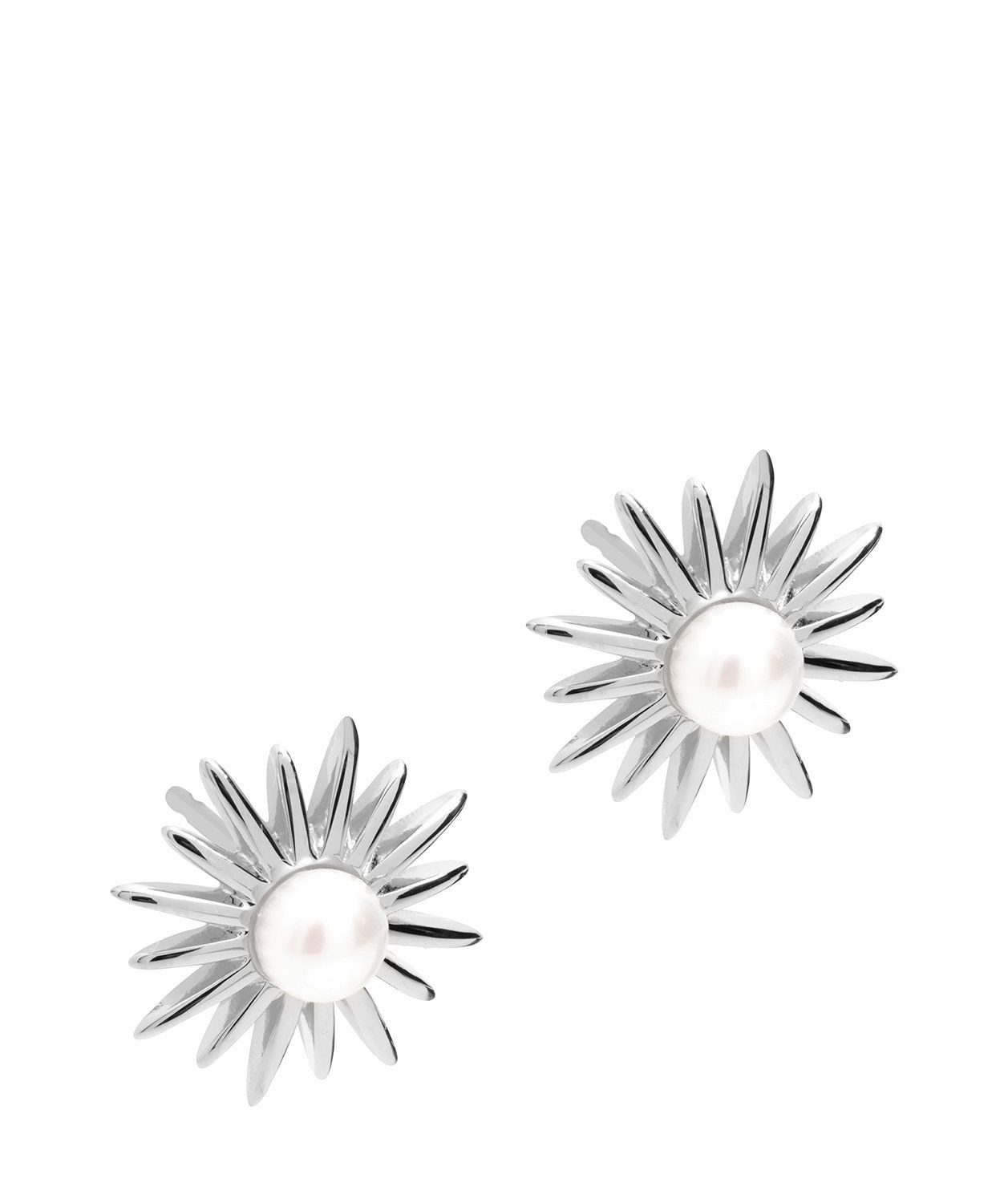 Gift Packaged 'Valerie' Sterling Silver Freshwater Pearl Sunburst Earrings