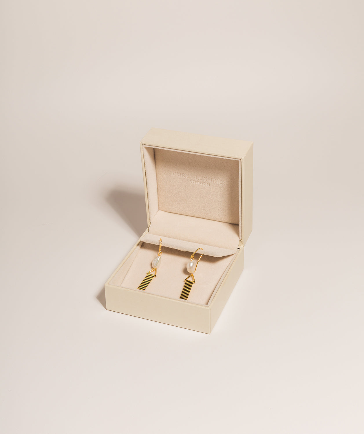 Gift Packaged 'Carrie' 18ct Yellow Gold Plated 925 Silver and Pearl Art Deco Drop Earrings