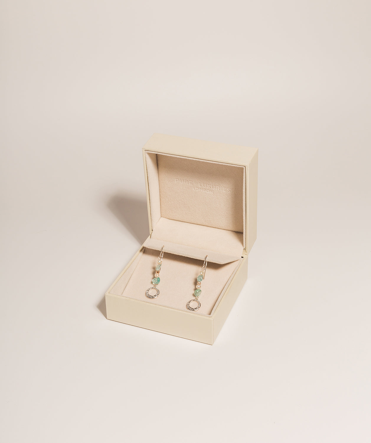 Gift Packaged 'Millicent' 925 Silver Green Gem Stone and Pearl Drop Earrings