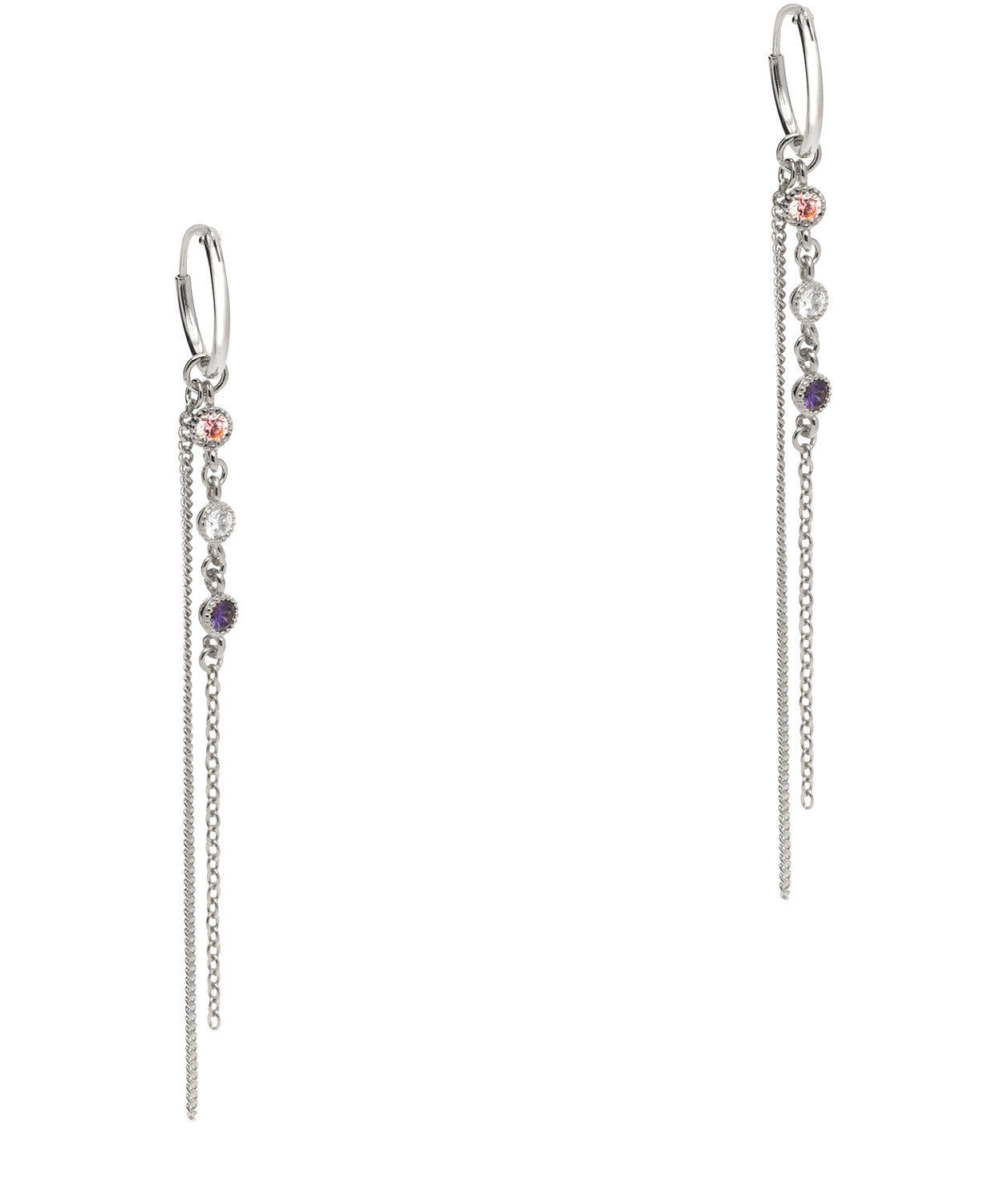 Gift Packaged 'Lettie' 925 Silver and Cubic Zirconia Hoop & Chain Drop Earrings