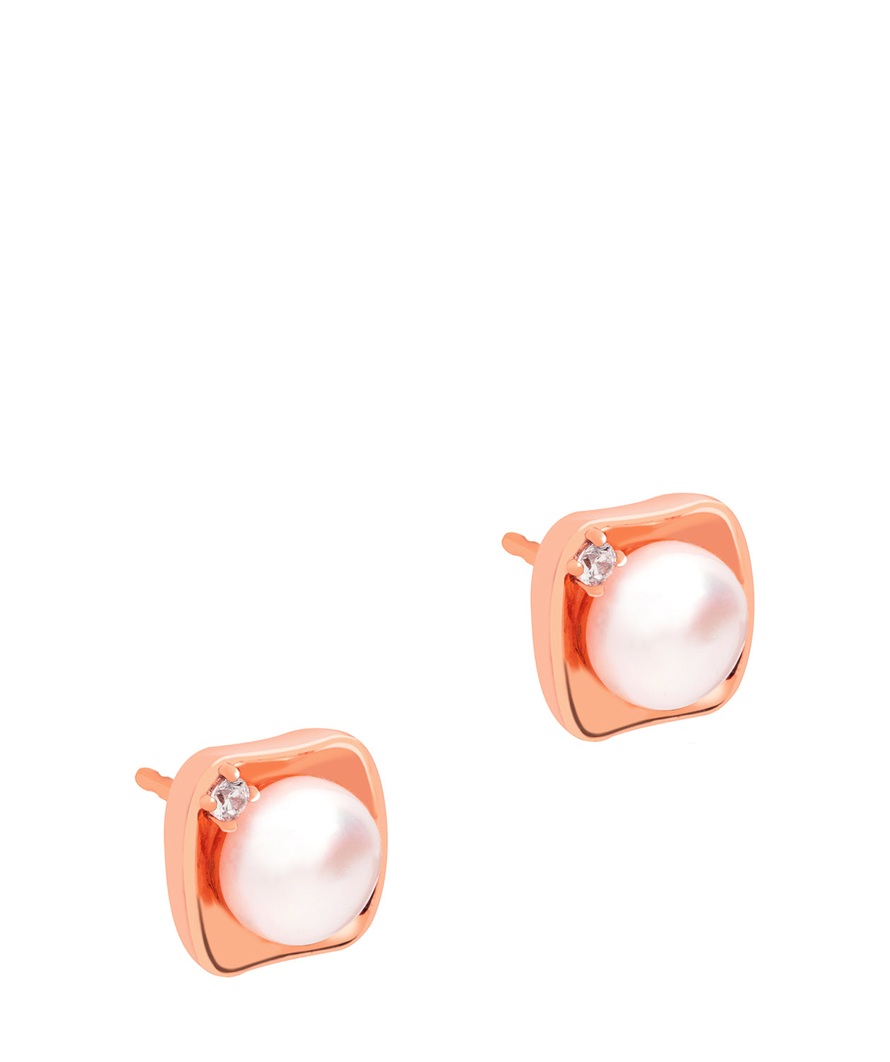 Gift Packaged 'Thandie' 18ct Rose Gold Plated Sterling Silver Freshwater Pearl Square Design Earrings