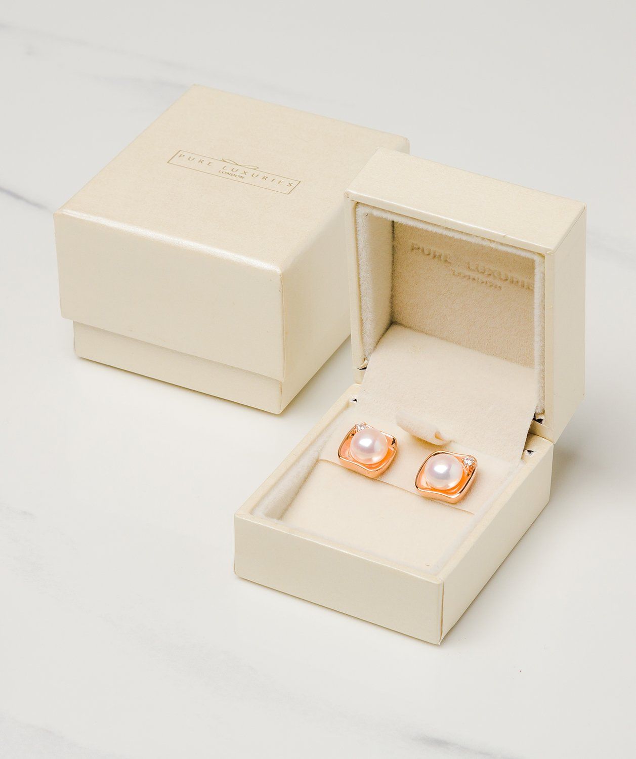 Gift Packaged 'Thandie' 18ct Rose Gold Plated Sterling Silver Freshwater Pearl Square Design Earrings