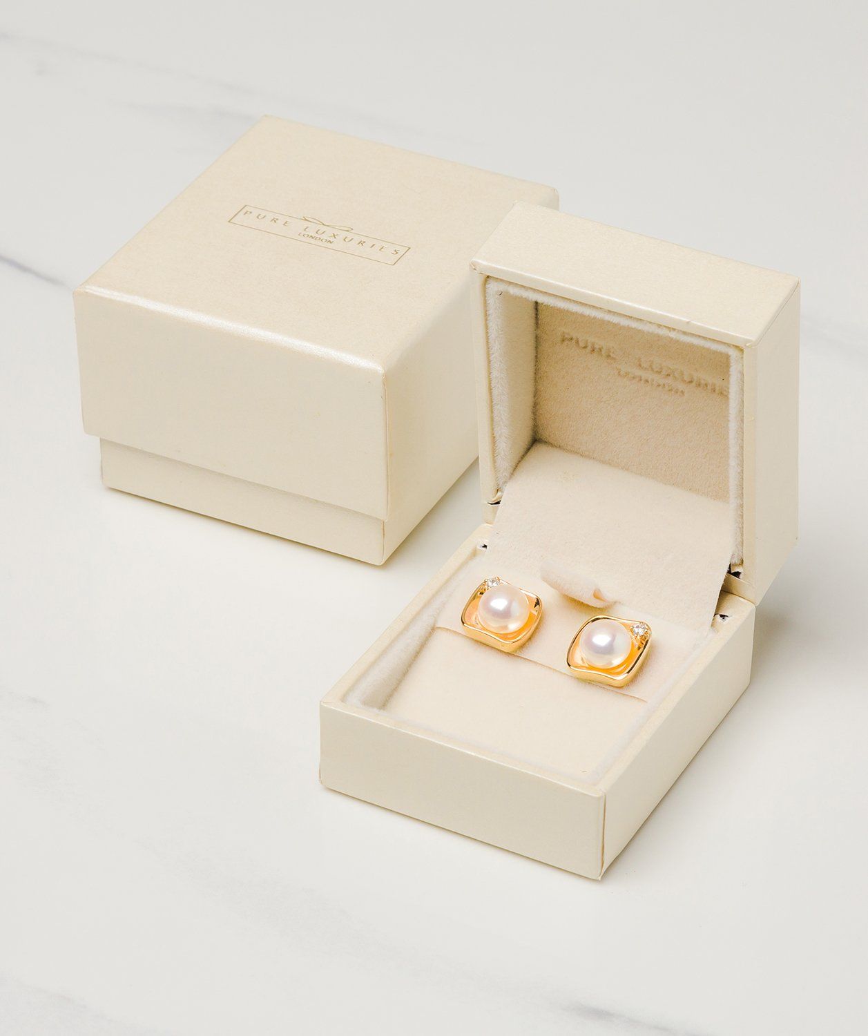 Gift Packaged 'Thandie' 18ct Yellow Gold Plated Sterling Silver Freshwater Pearl Square Design Earrings