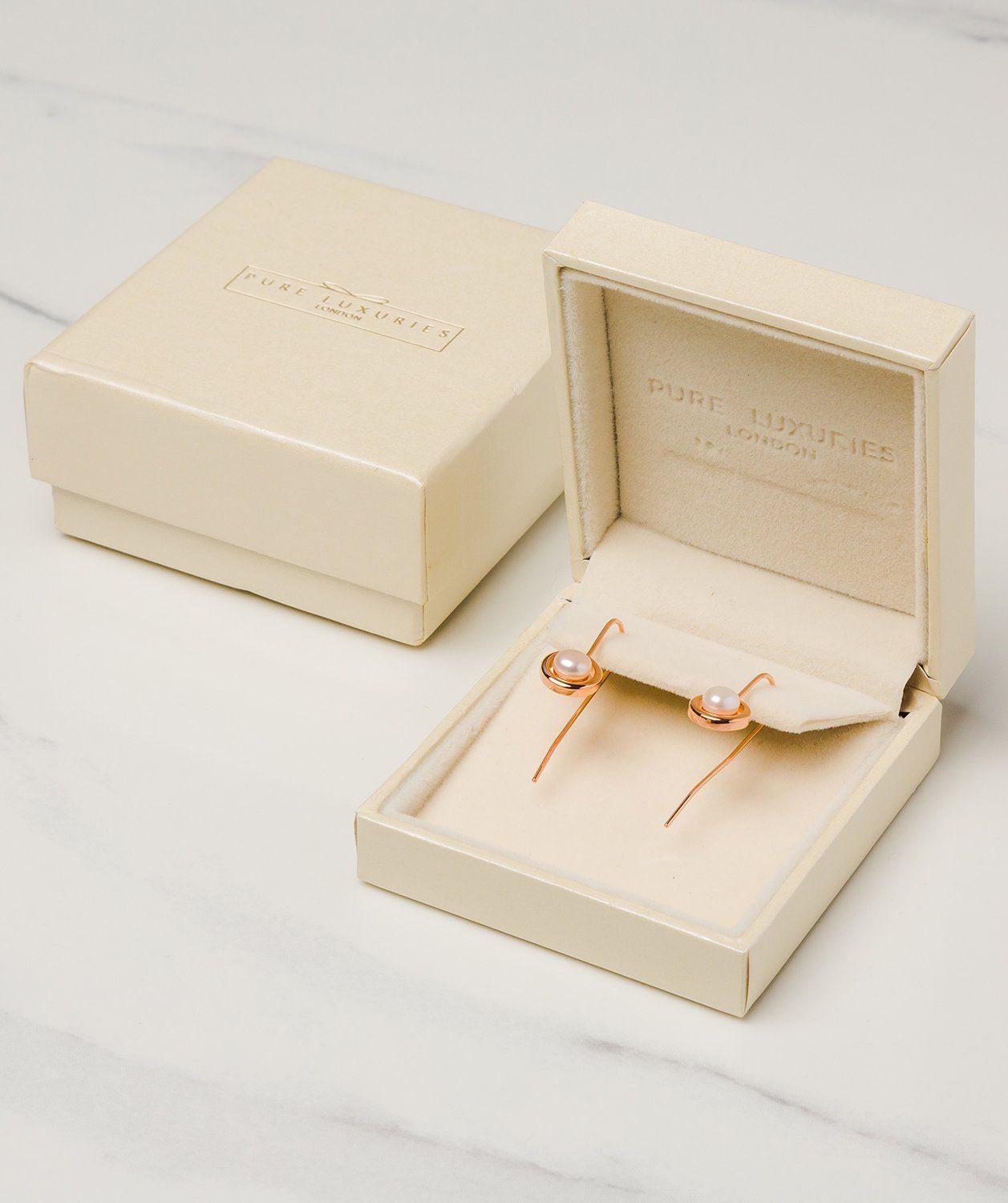 Gift Packaged 'Romina' 18ct Rose Gold Plated Sterling Silver Framed Freshwater Pearl Drop Earrings