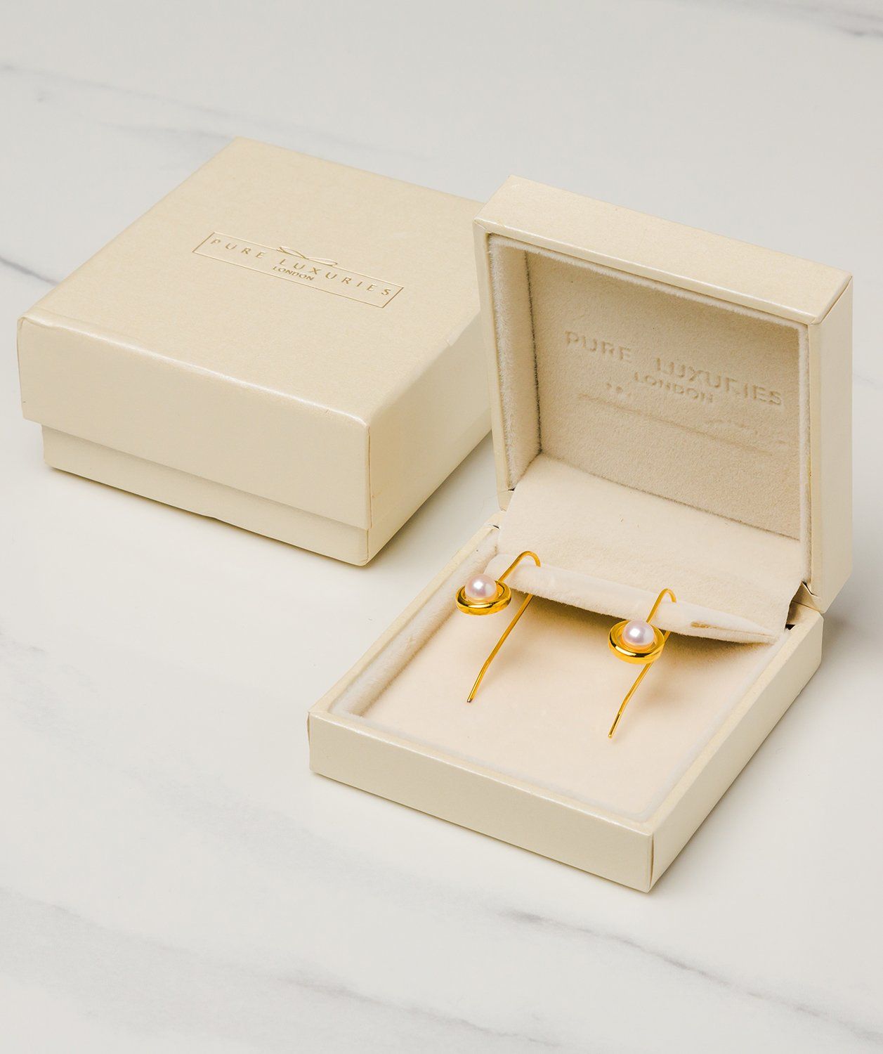 Gift Packaged 'Romina' 18ct Yellow Gold Plated Sterling Silver Framed Freshwater Pearl Drop Earrings