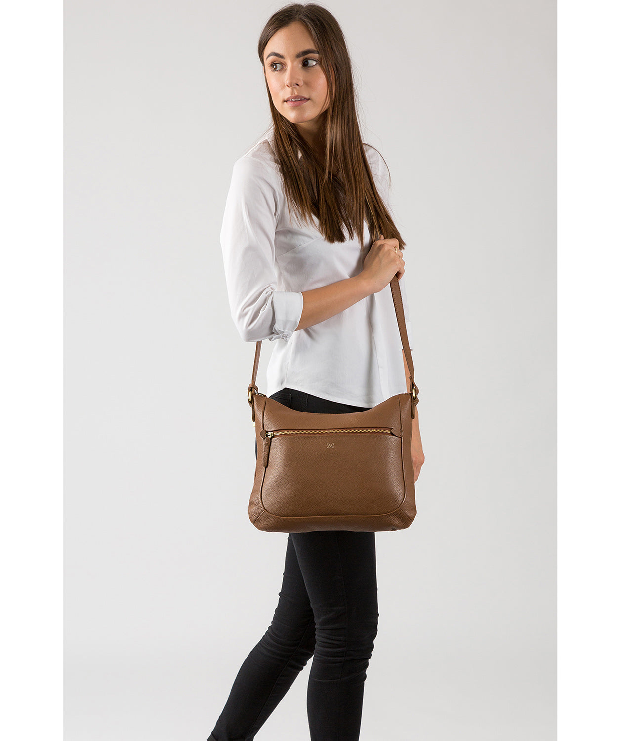 'Kay' Dark Tan Leather Cross Body Bag Pure Luxuries London