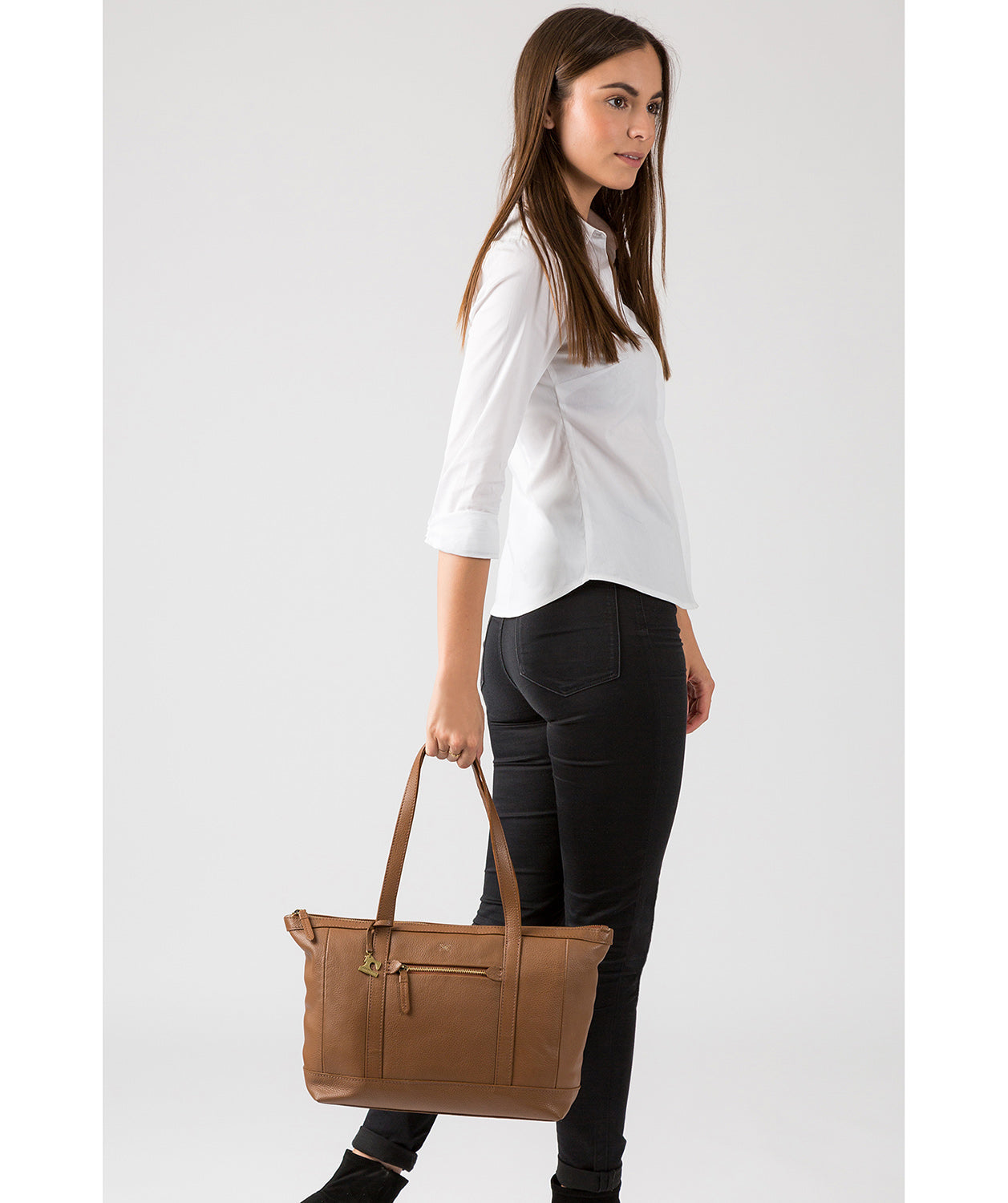 'Ellis' Dark Tan Leather Tote Bag image 2